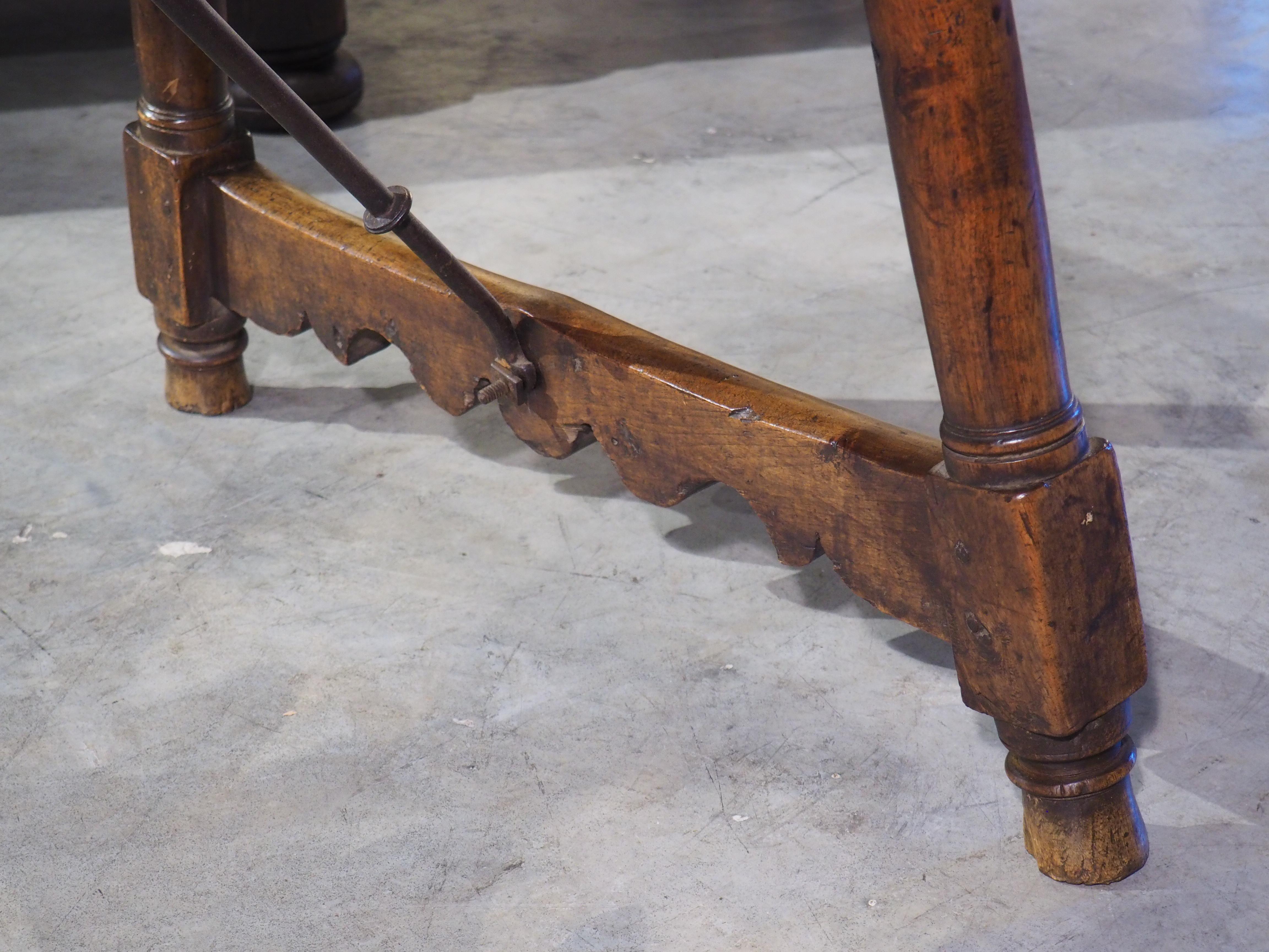 17th Century Single Walnut Plank Spanish Table with Iron Stretchers In Good Condition In Dallas, TX