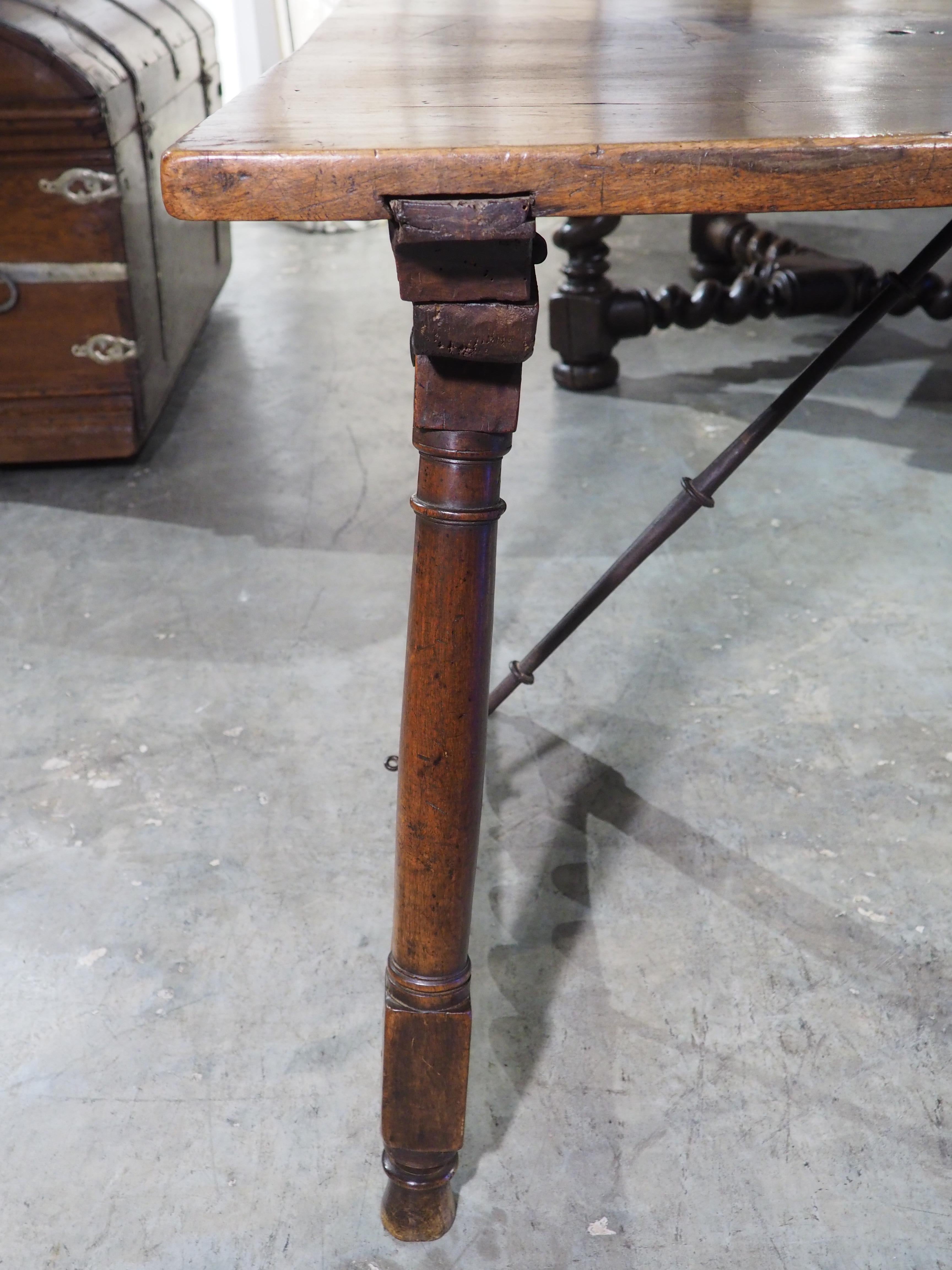 18th Century and Earlier 17th Century Single Walnut Plank Spanish Table with Iron Stretchers