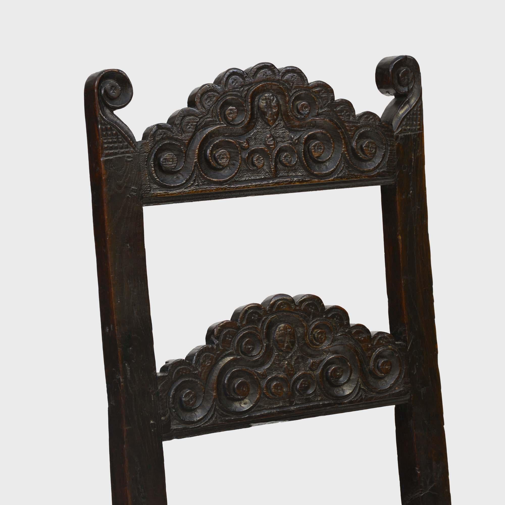 English 17th century South Yorkshire oak backstool, or chair - antique For Sale