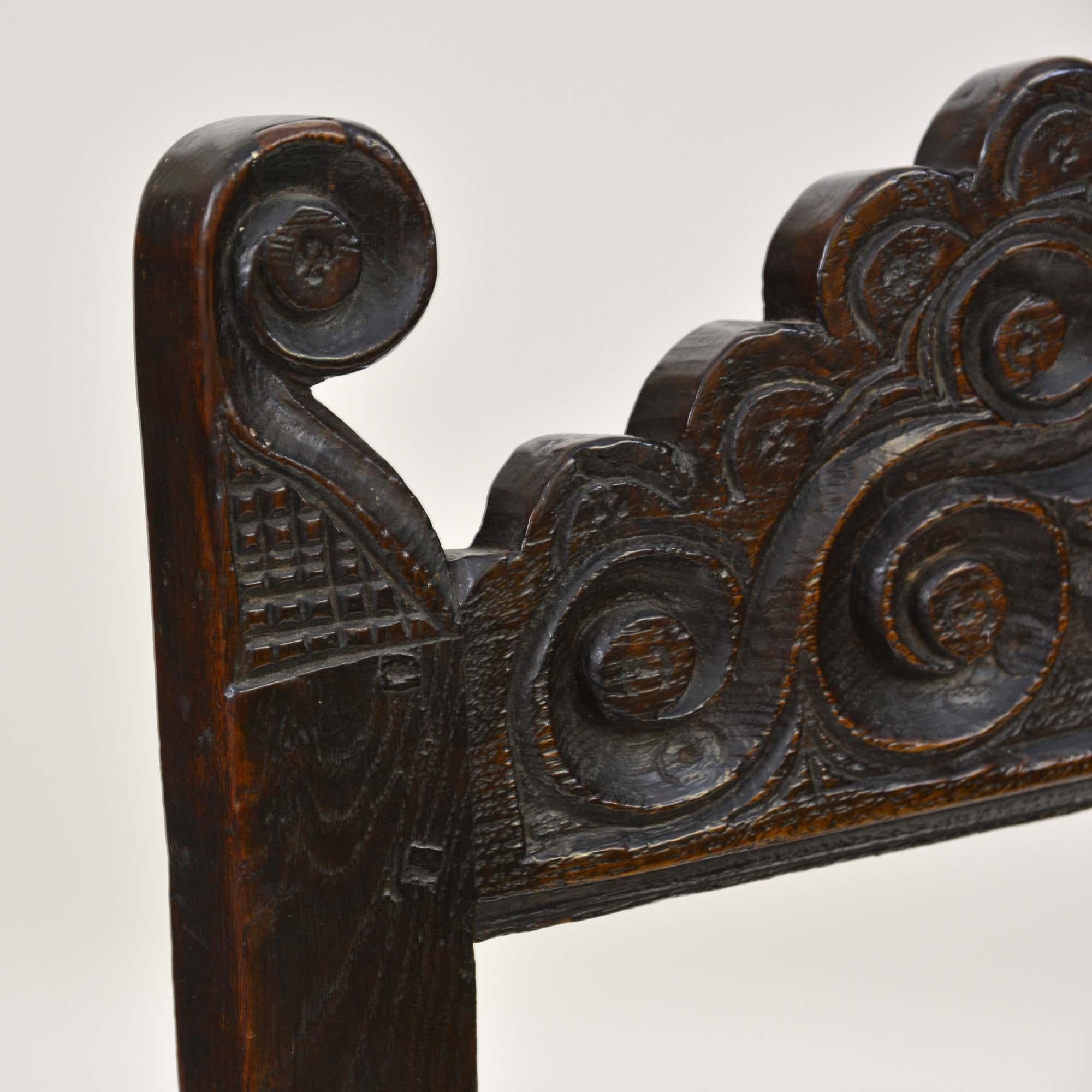 17th Century 17th century South Yorkshire oak backstool, or chair - antique For Sale