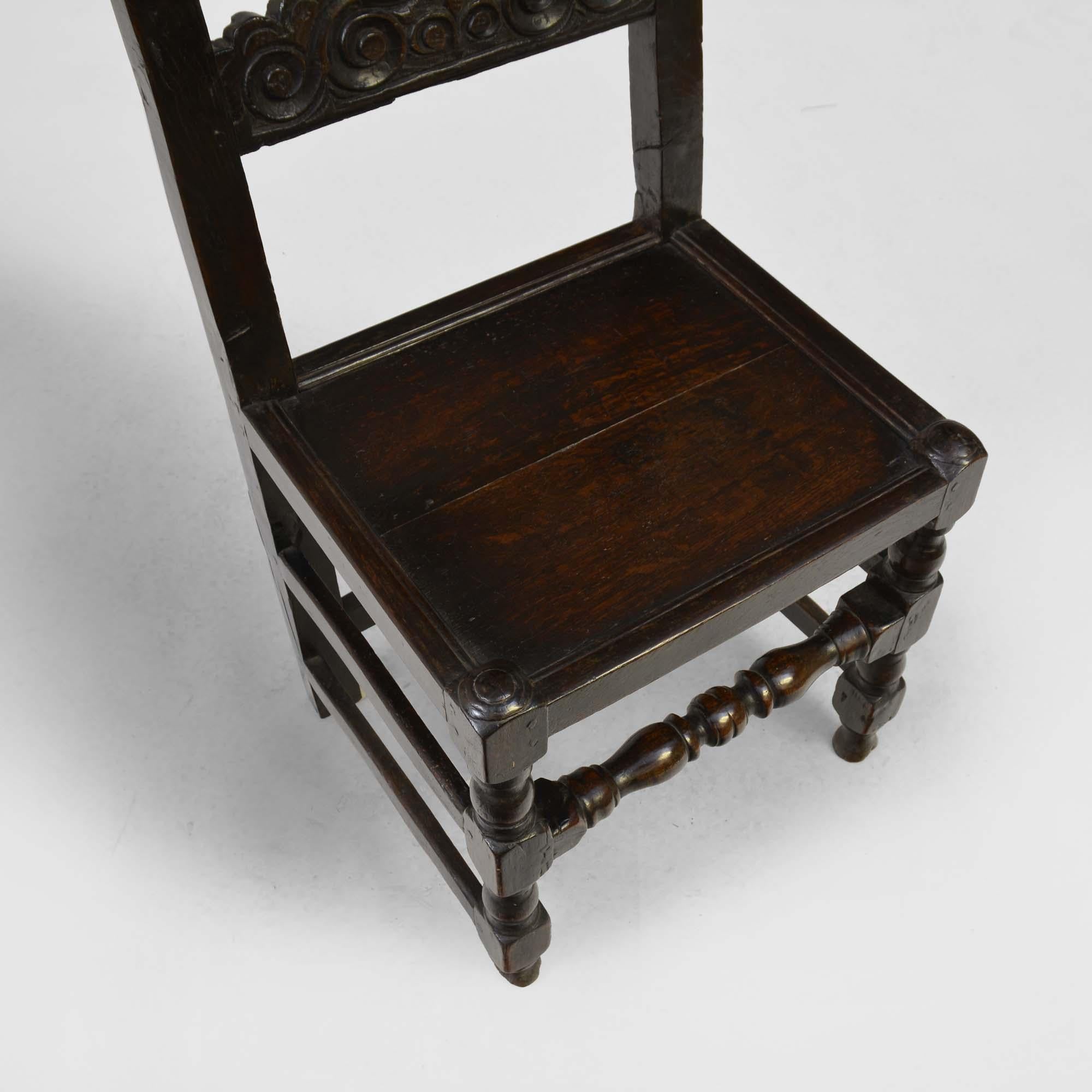 Oak 17th century South Yorkshire oak backstool, or chair - antique For Sale