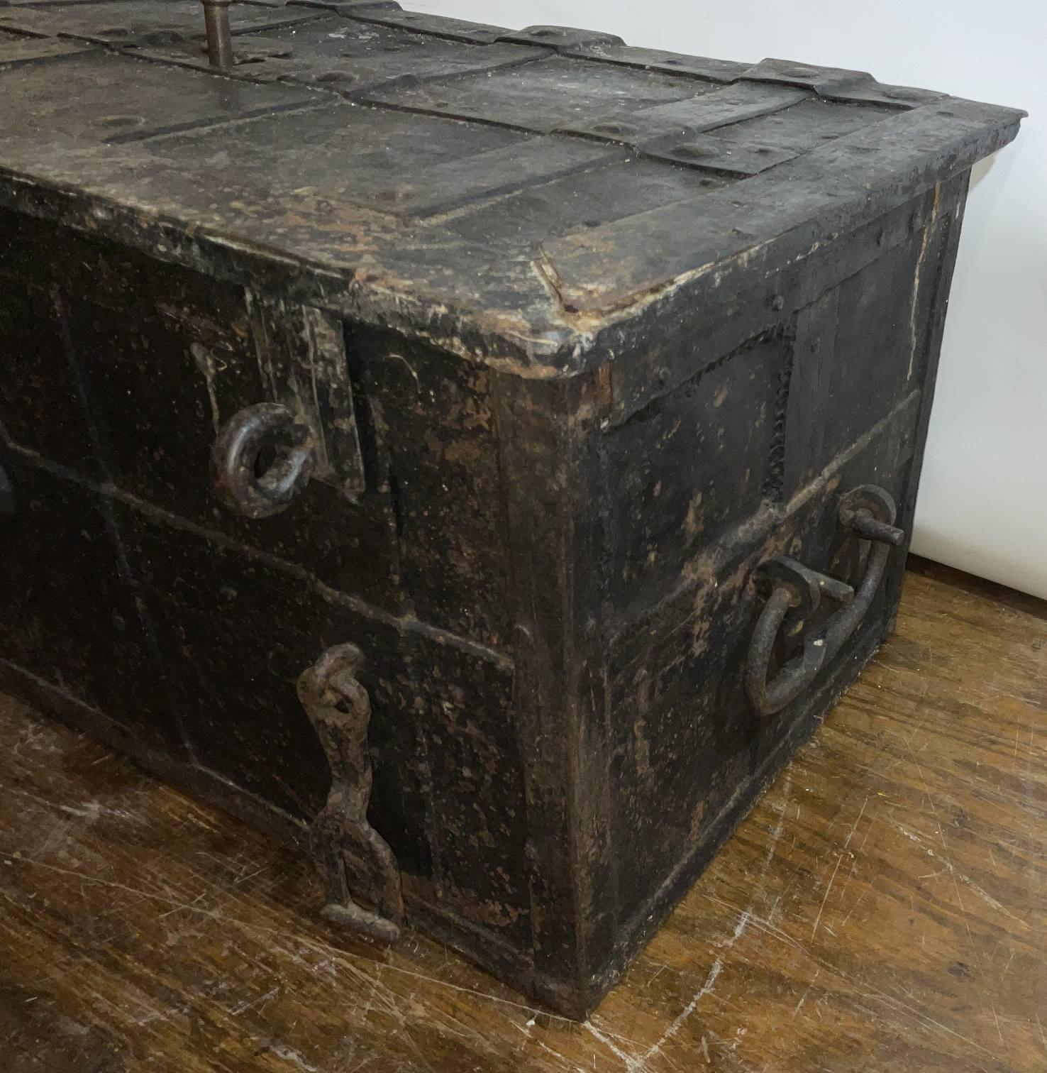 17th Century Spanish Armada Iron Strong Box with Lock and Key 5