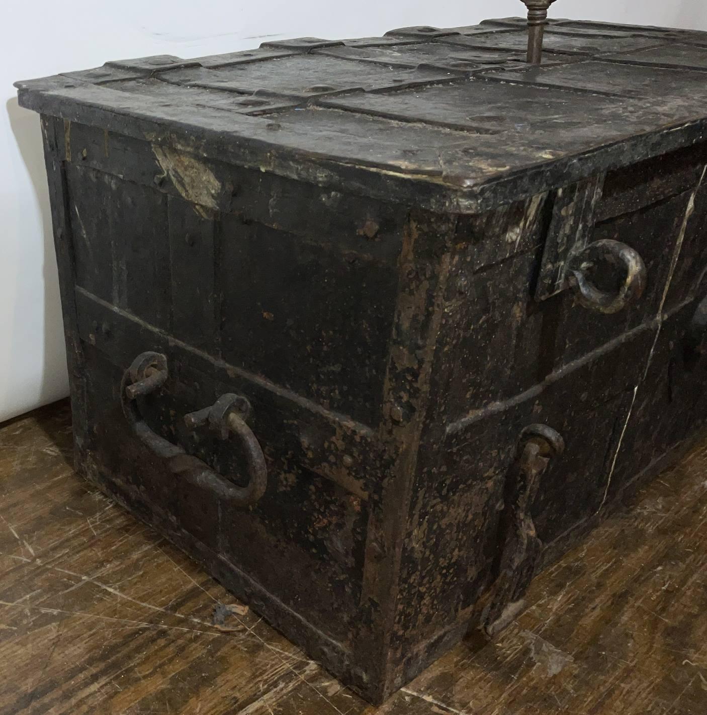 17th Century Spanish Armada Iron Strong Box with Lock and Key 6