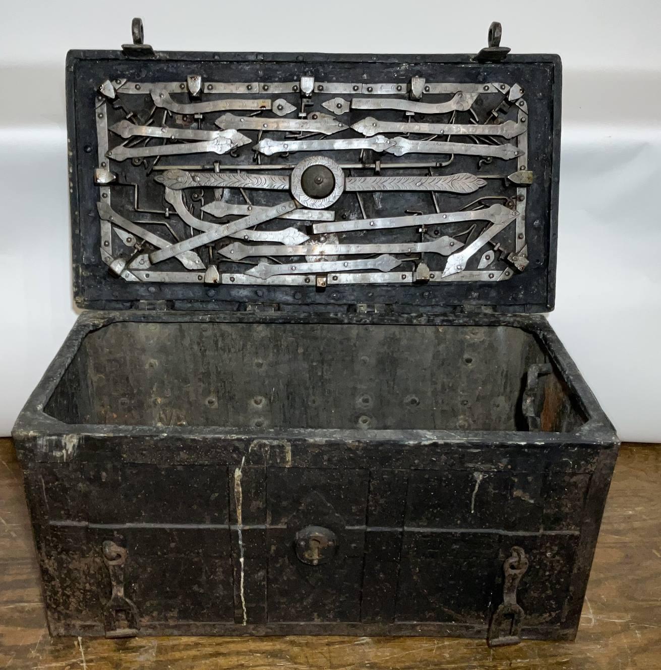 17th Century Spanish Armada Iron Strong Box with Lock and Key 8