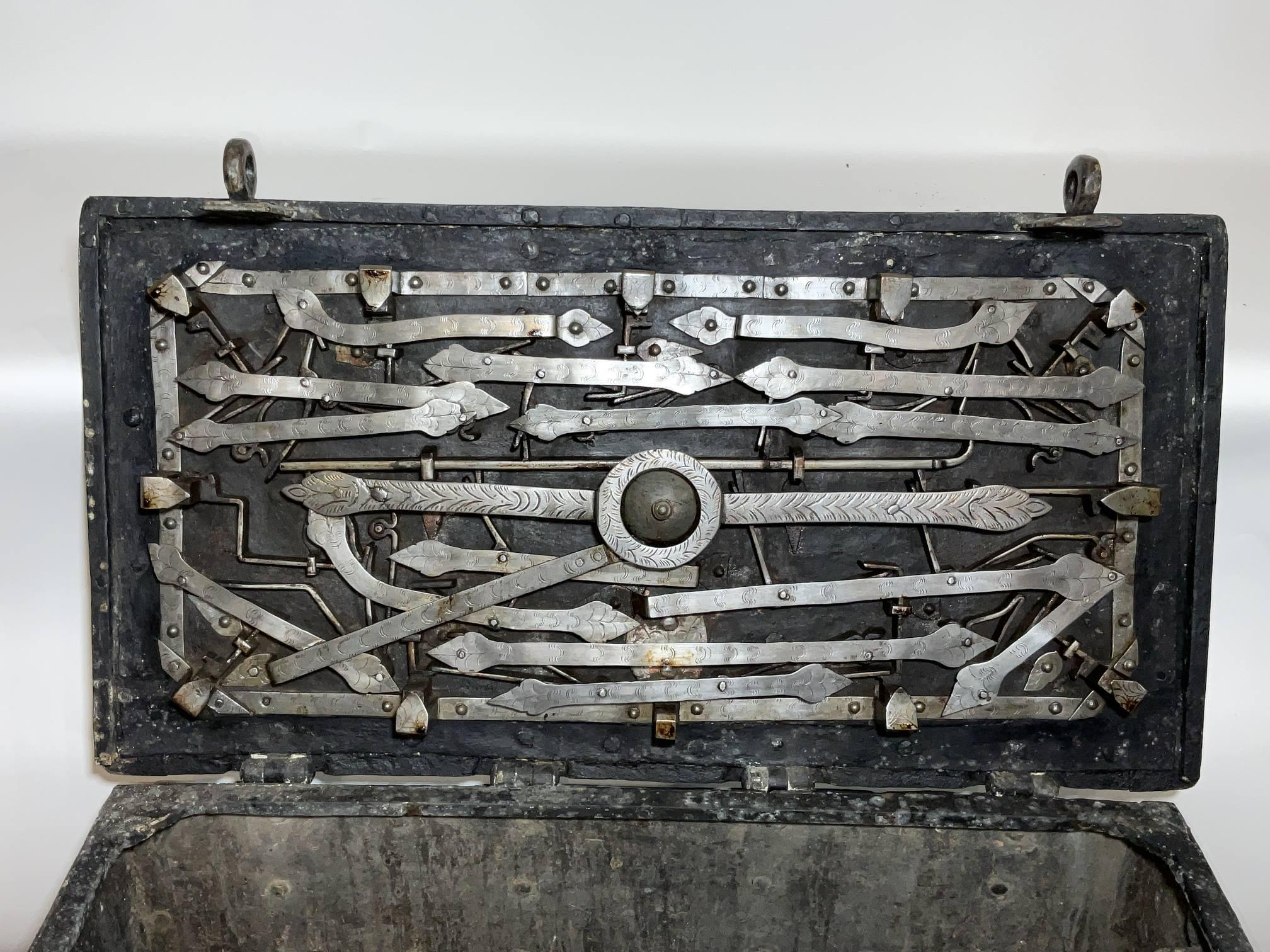 European 17th Century Spanish Armada Iron Strong Box with Lock and Key
