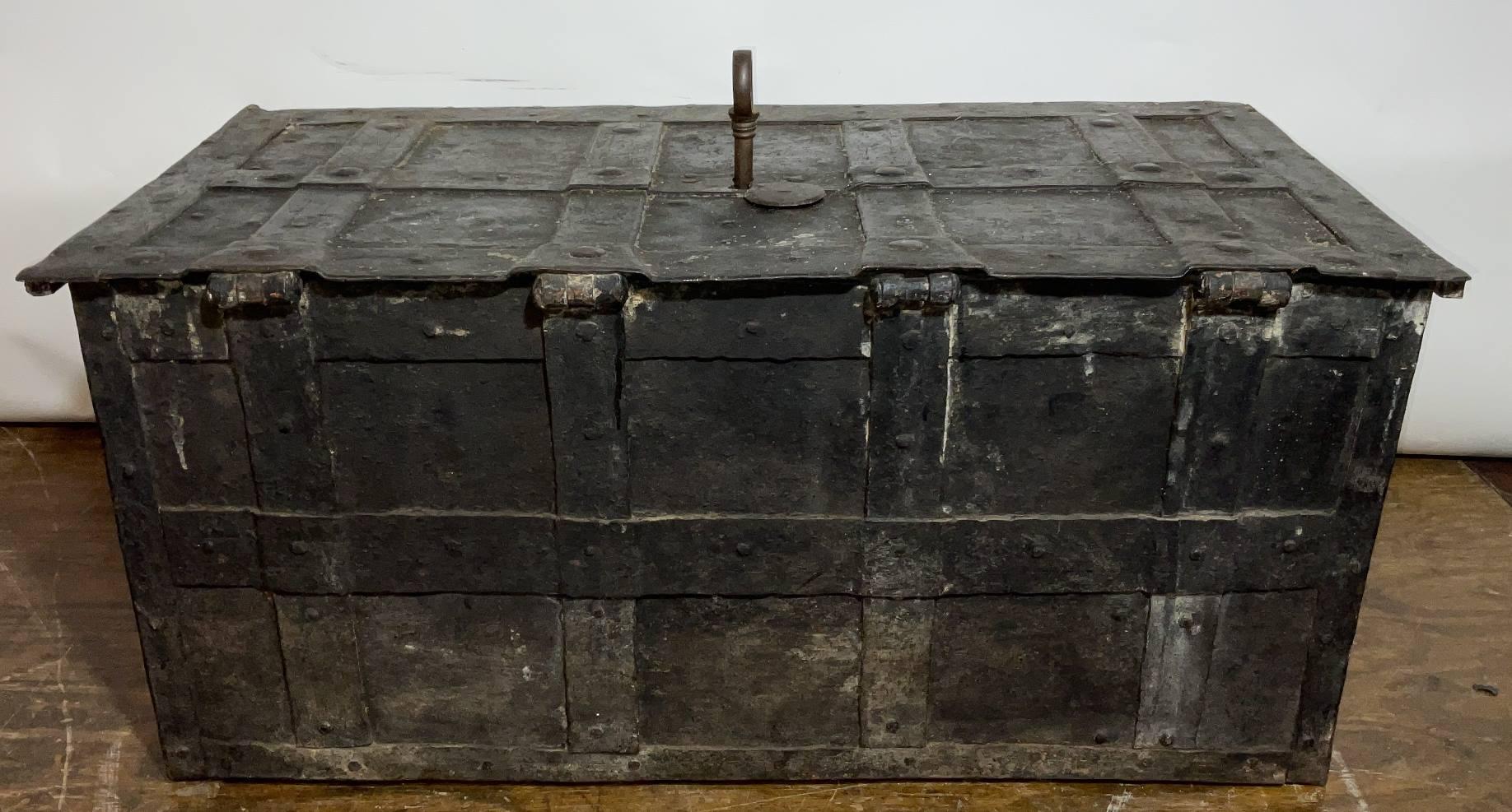 18th Century and Earlier 17th Century Spanish Armada Iron Strong Box with Lock and Key
