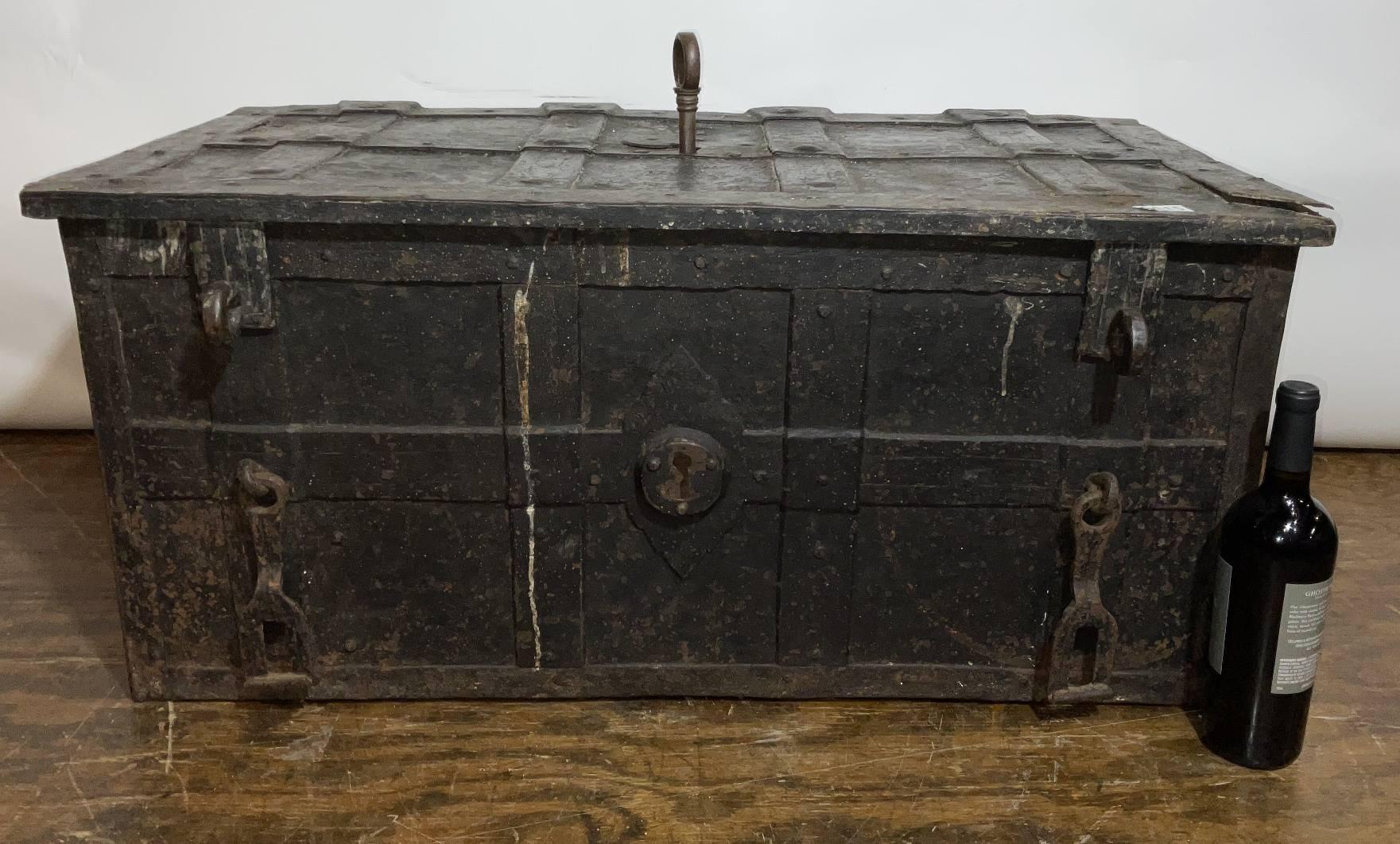17th Century Spanish Armada Iron Strong Box with Lock and Key 1
