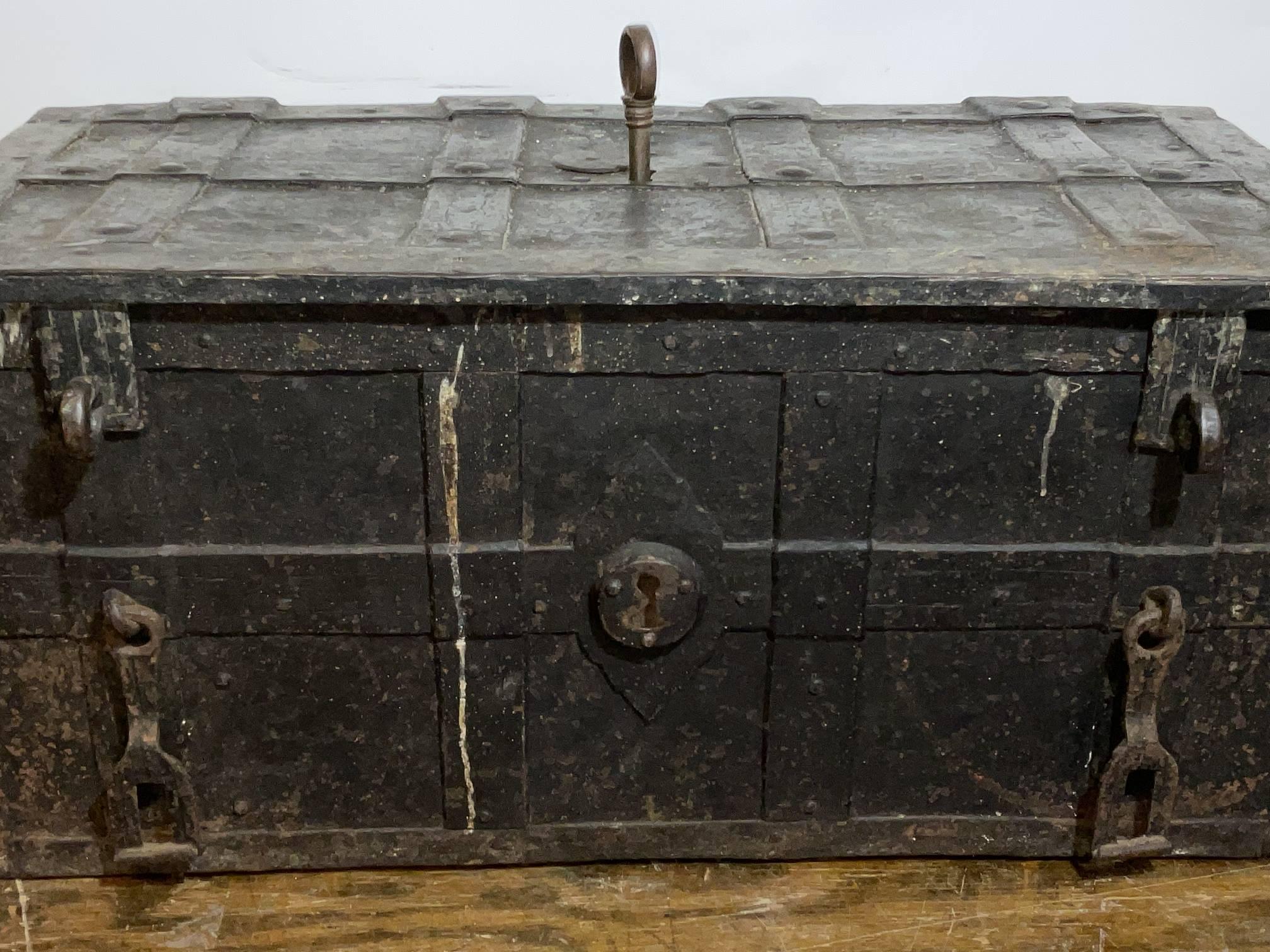 17th Century Spanish Armada Iron Strong Box with Lock and Key 2