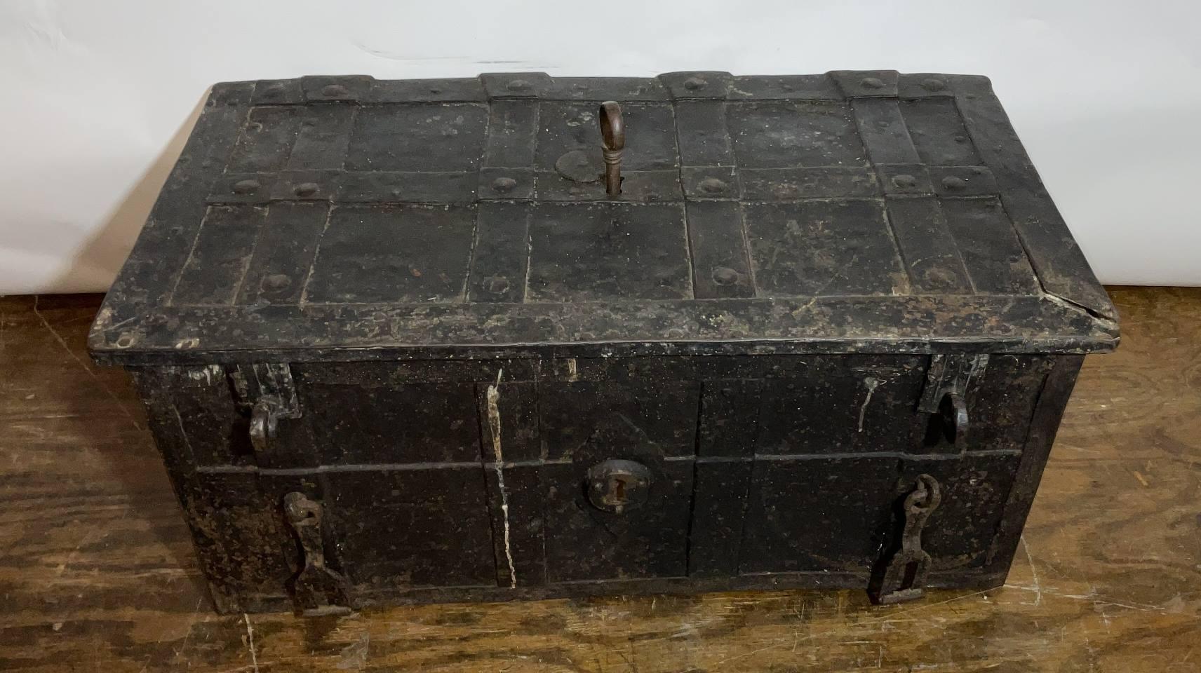 17th Century Spanish Armada Iron Strong Box with Lock and Key 3