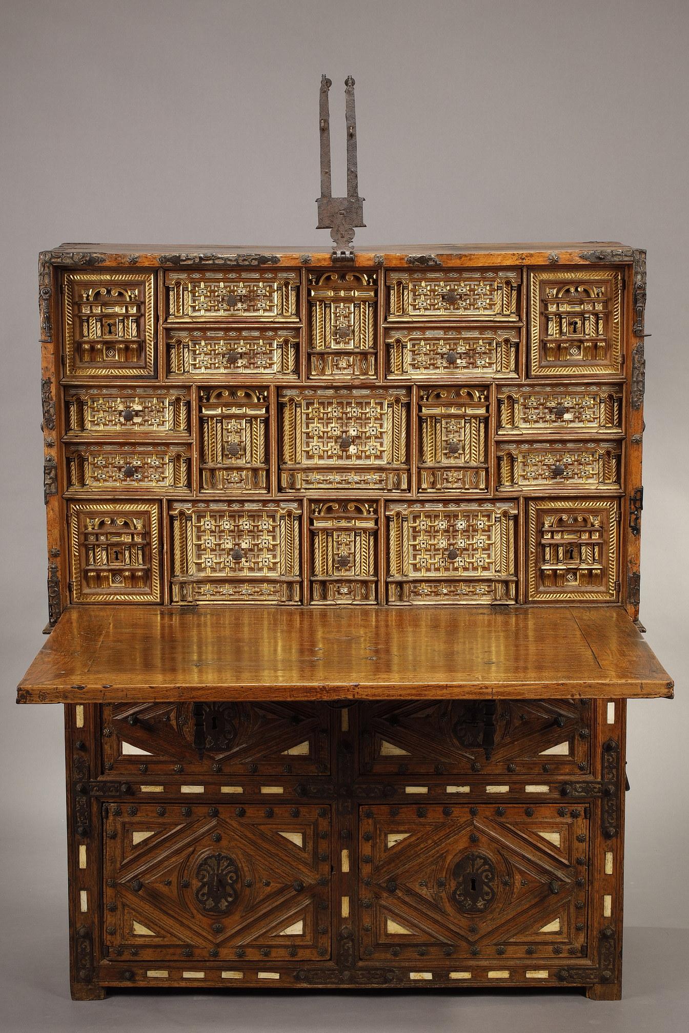 17th Century Spanish Bargueno and Taquillon in Walnut and Bone Marquetry 3