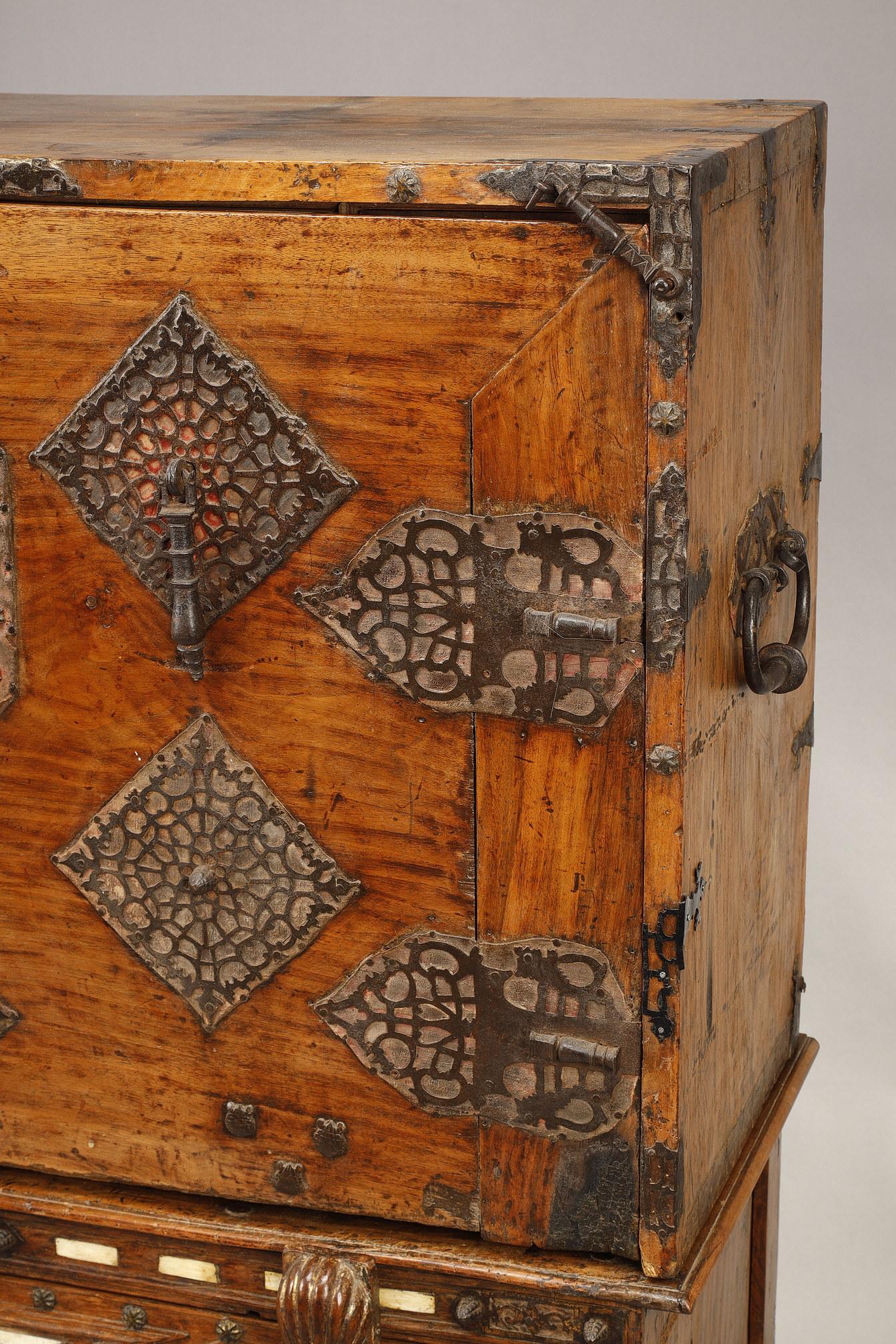 French 17th Century Spanish Bargueno and Taquillon in Walnut and Bone Marquetry