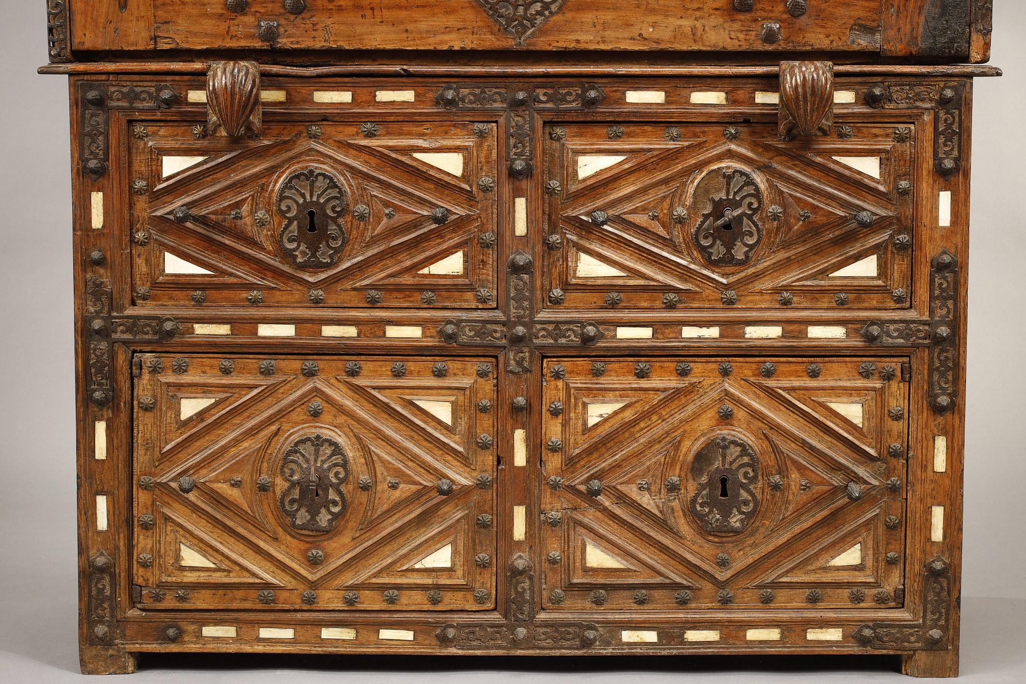 18th Century and Earlier 17th Century Spanish Bargueno and Taquillon in Walnut and Bone Marquetry