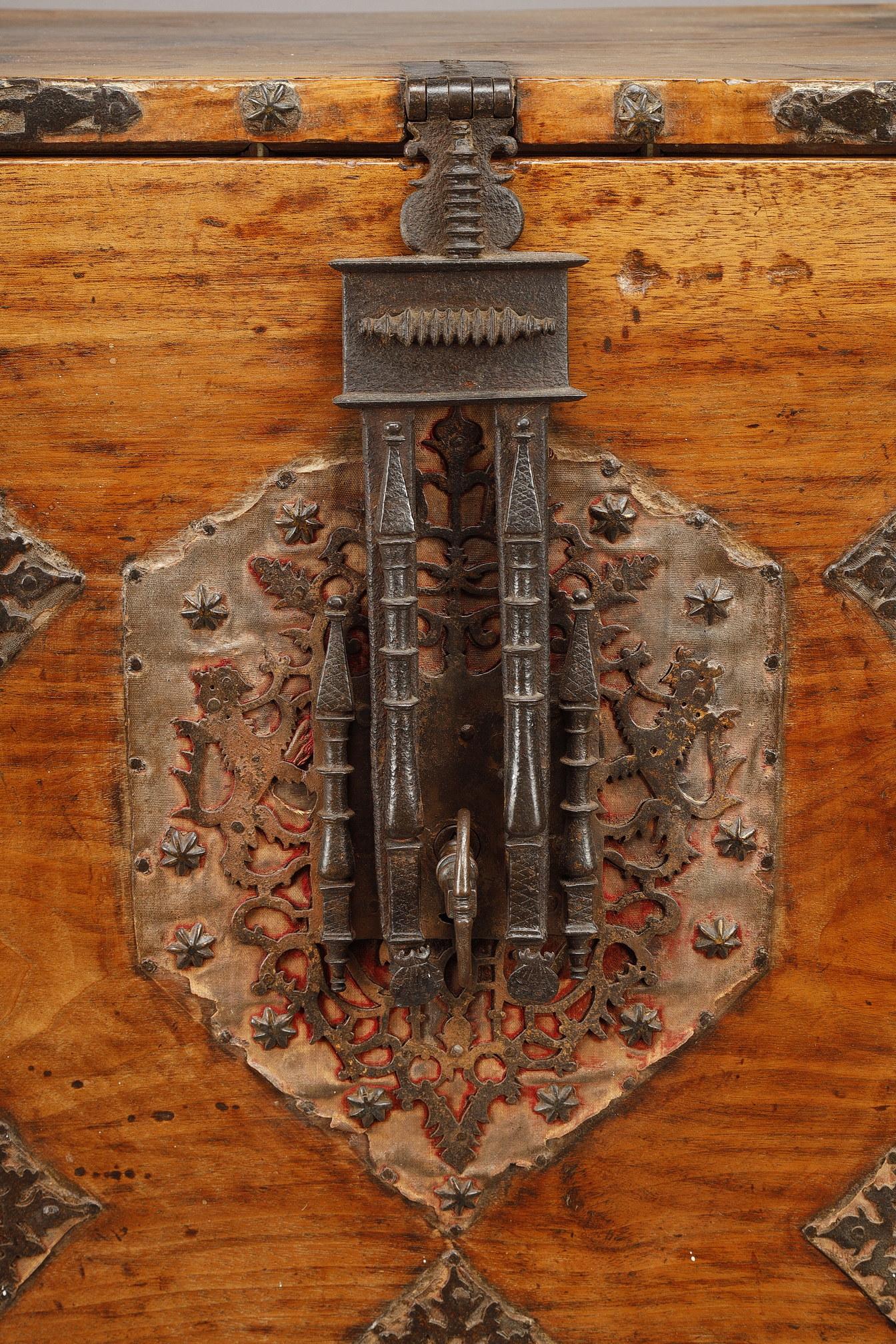 Wrought Iron 17th Century Spanish Bargueno and Taquillon in Walnut and Bone Marquetry