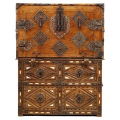 17th Century Spanish Bargueno and Taquillon in Walnut and Bone Marquetry