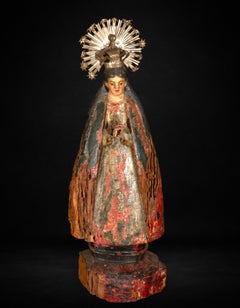 17th Century Spanish Baroque Carved Virgin Immaculate with Silver Crown