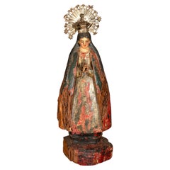 17th Century Spanish Baroque Carved Virgin Immaculate with Silver Crown