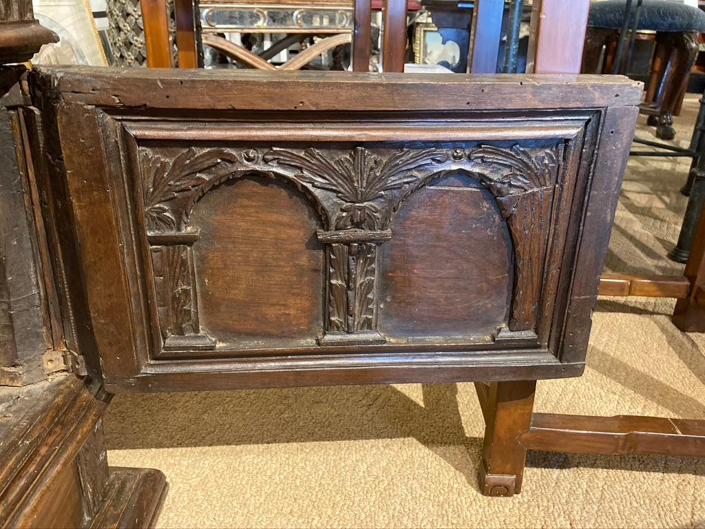 17th Century Spanish Baroque Carved Walnut Blanket Chest In Good Condition For Sale In Stamford, CT