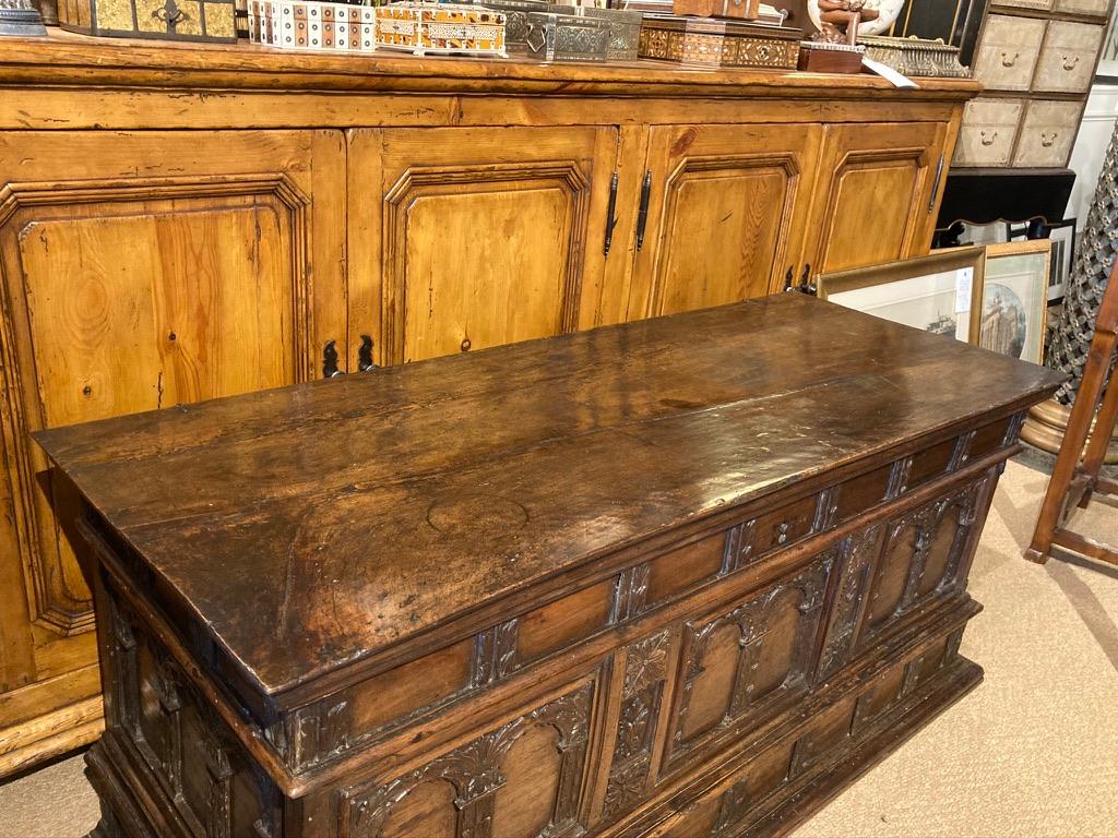 18th Century and Earlier 17th Century Spanish Baroque Carved Walnut Blanket Chest For Sale