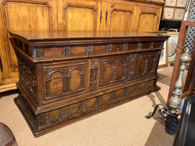17th Century Spanish Baroque Carved Walnut Blanket Chest For Sale 3