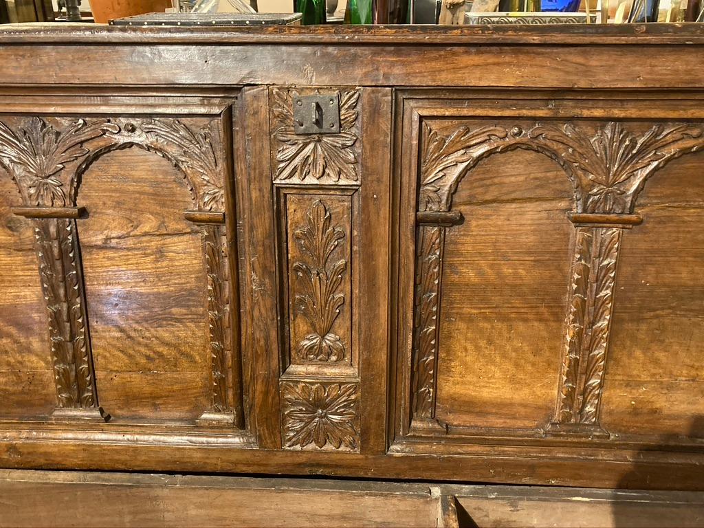 17th Century Spanish Baroque Carved Walnut Blanket Chest For Sale 3