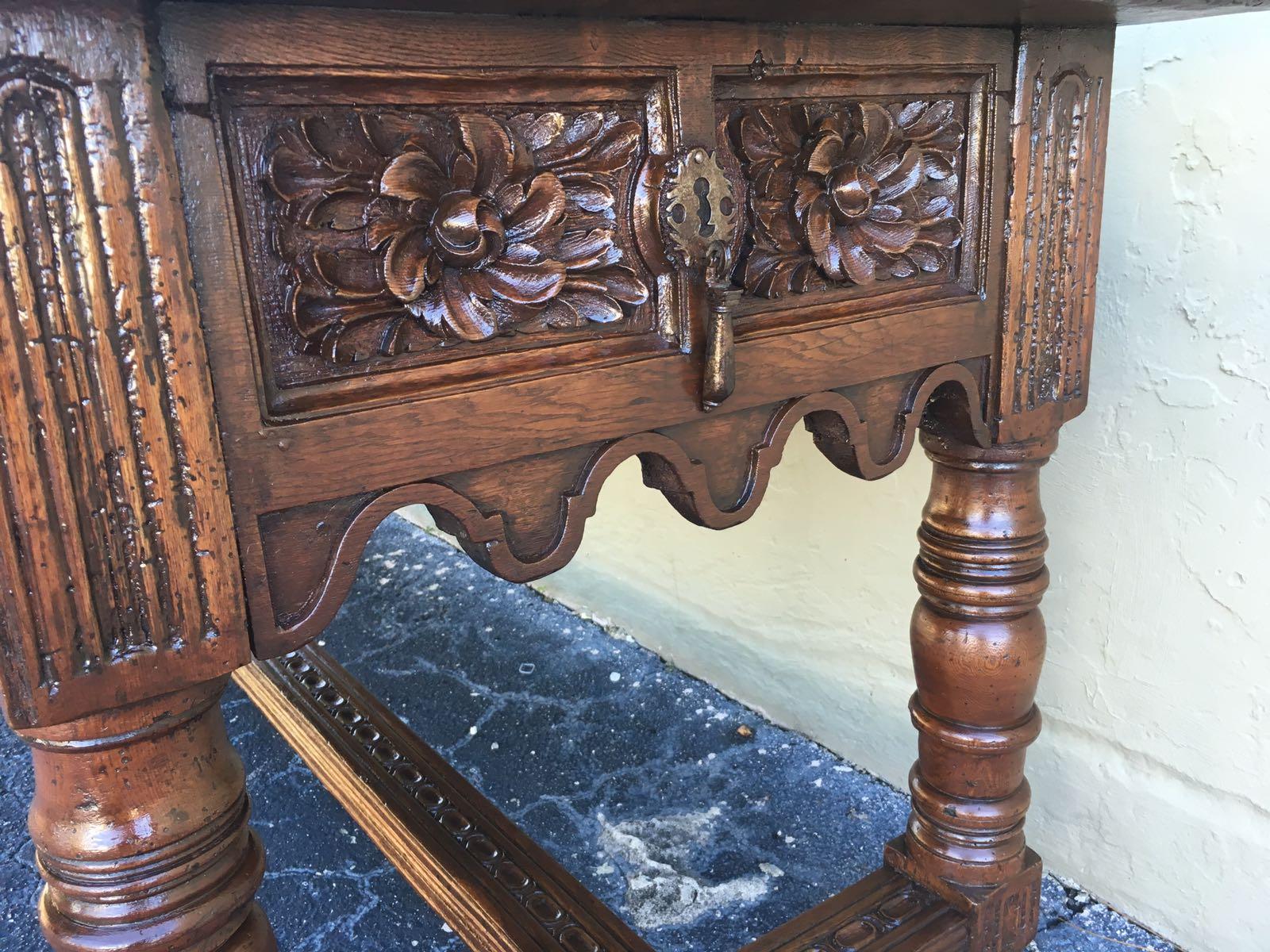 17th Century Spanish Baroque Carved Walnut, Refectory Console Table, Masterpiece 8
