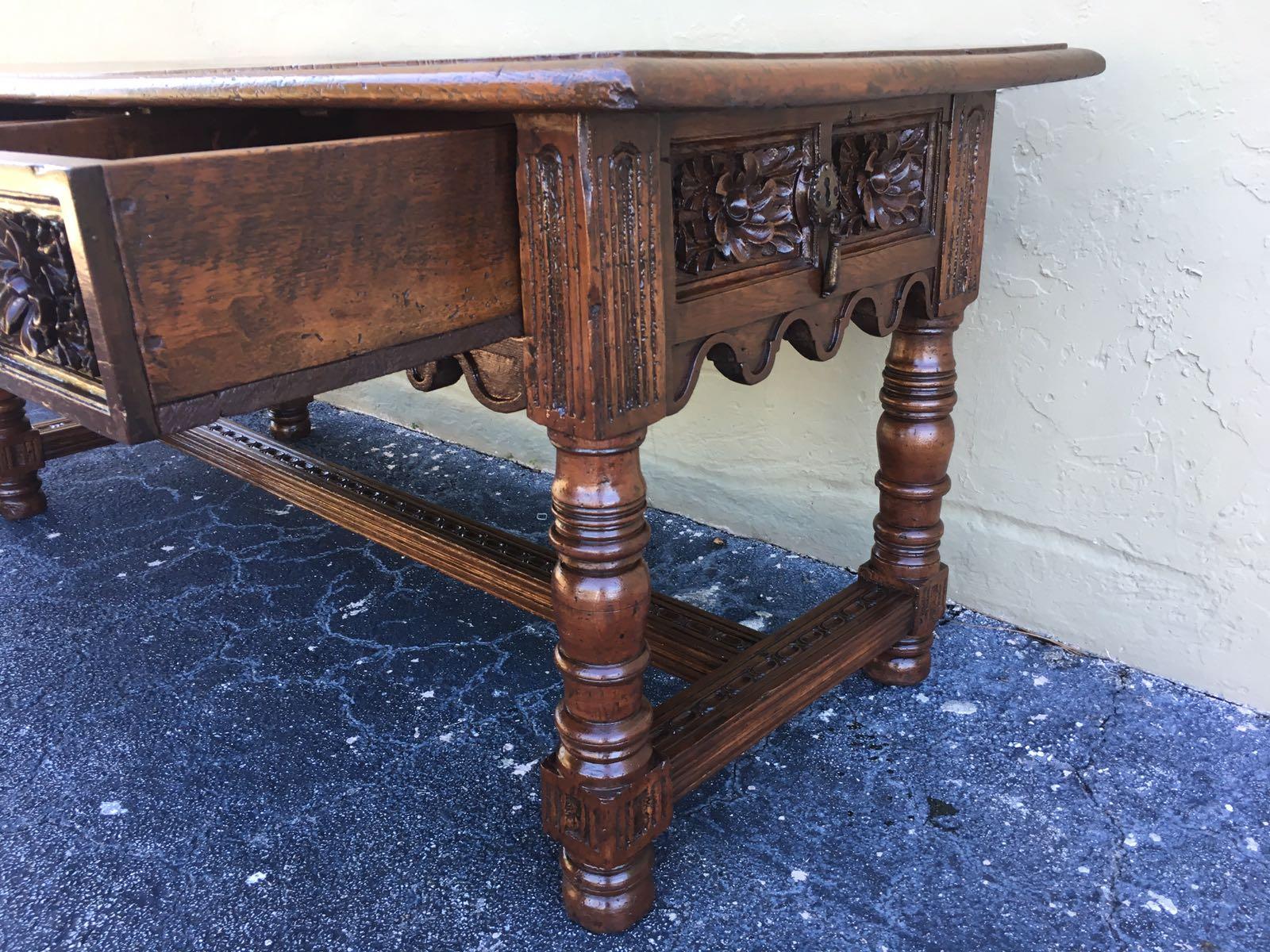 17th Century Spanish Baroque Carved Walnut, Refectory Console Table, Masterpiece 9