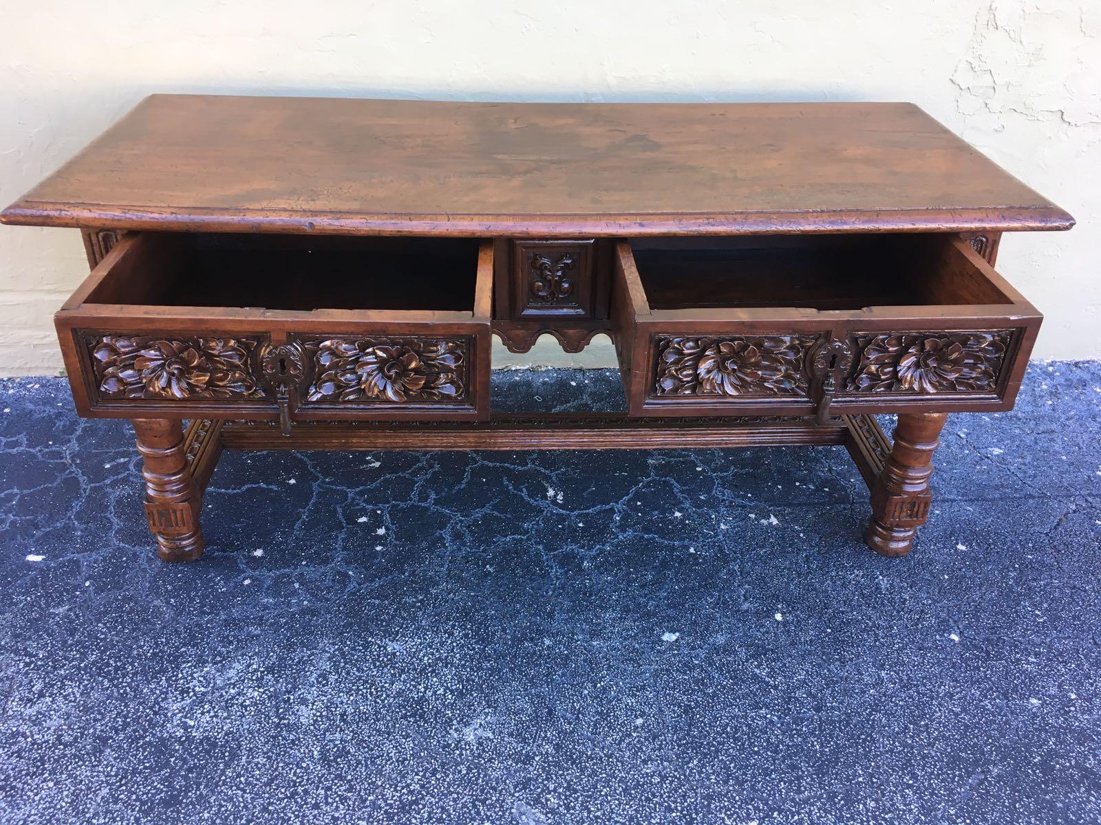 17th Century Spanish Baroque Carved Walnut, Refectory Console Table, Masterpiece 11