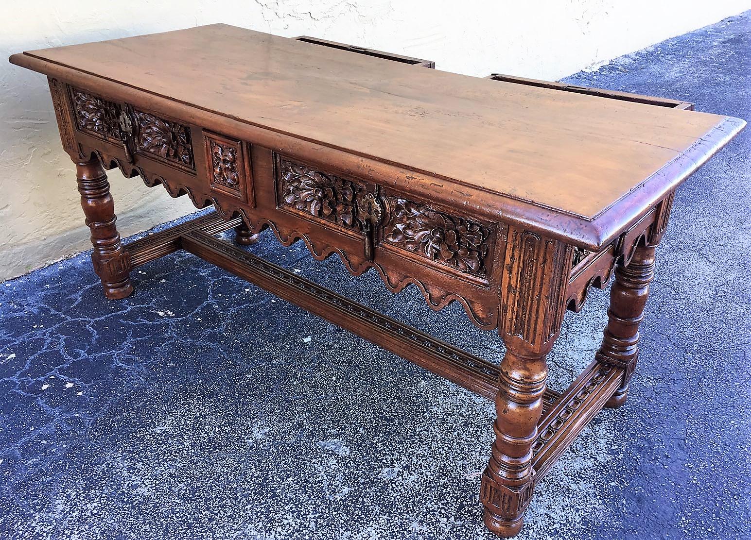 17th Century Spanish Baroque Carved Walnut, Refectory Console Table, Masterpiece 12
