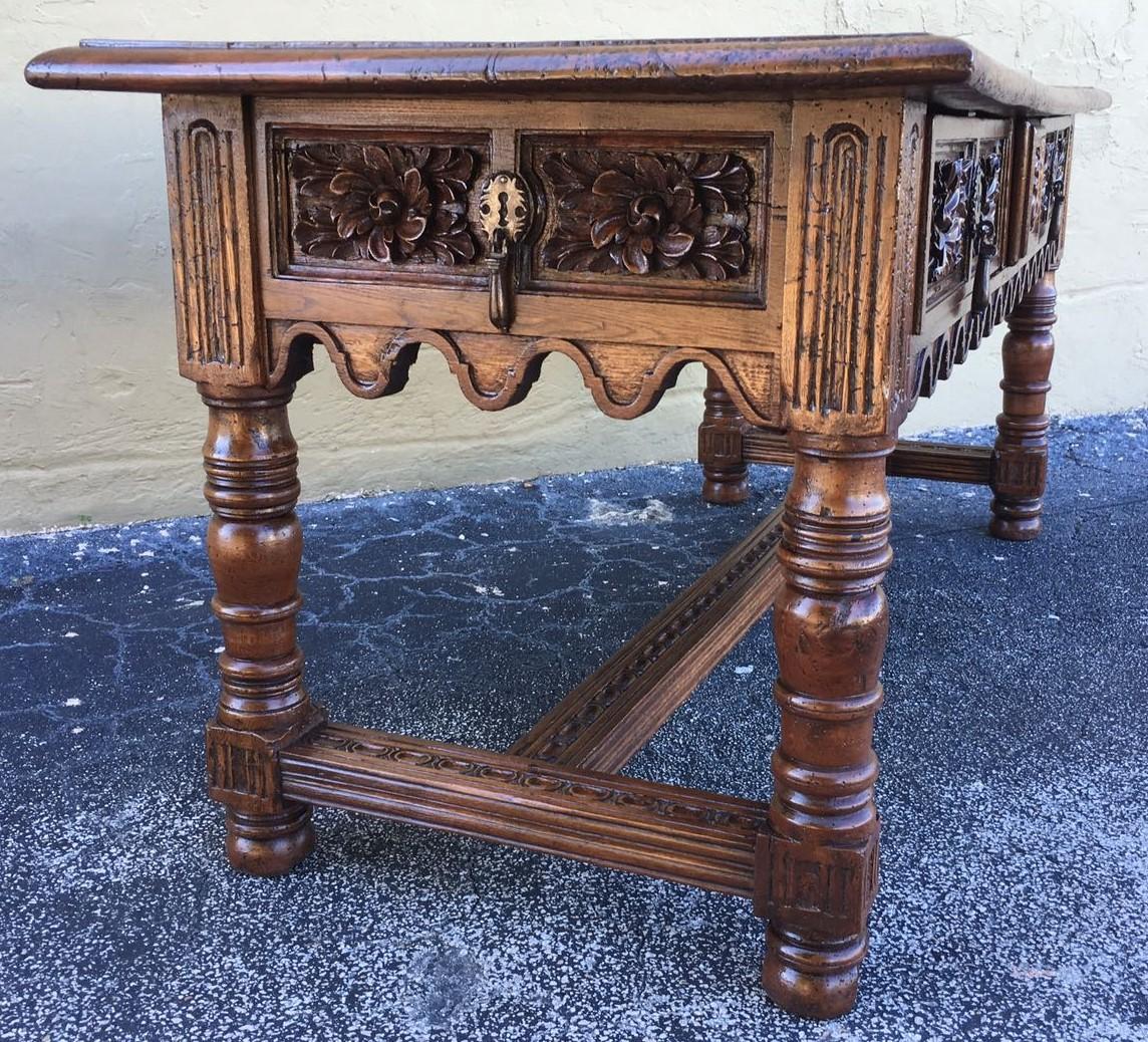 17th Century Spanish Baroque Carved Walnut, Refectory Console Table, Masterpiece 13