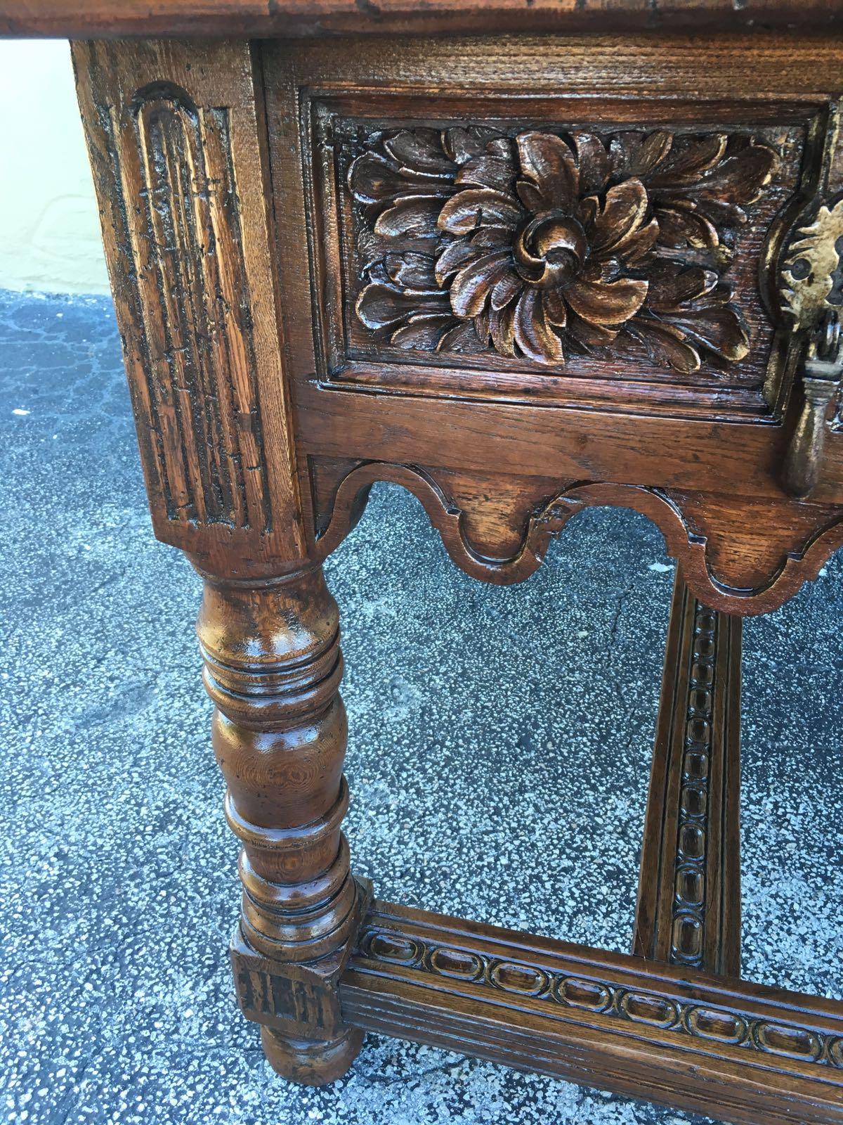 17th Century Spanish Baroque Carved Walnut, Refectory Console Table, Masterpiece 14