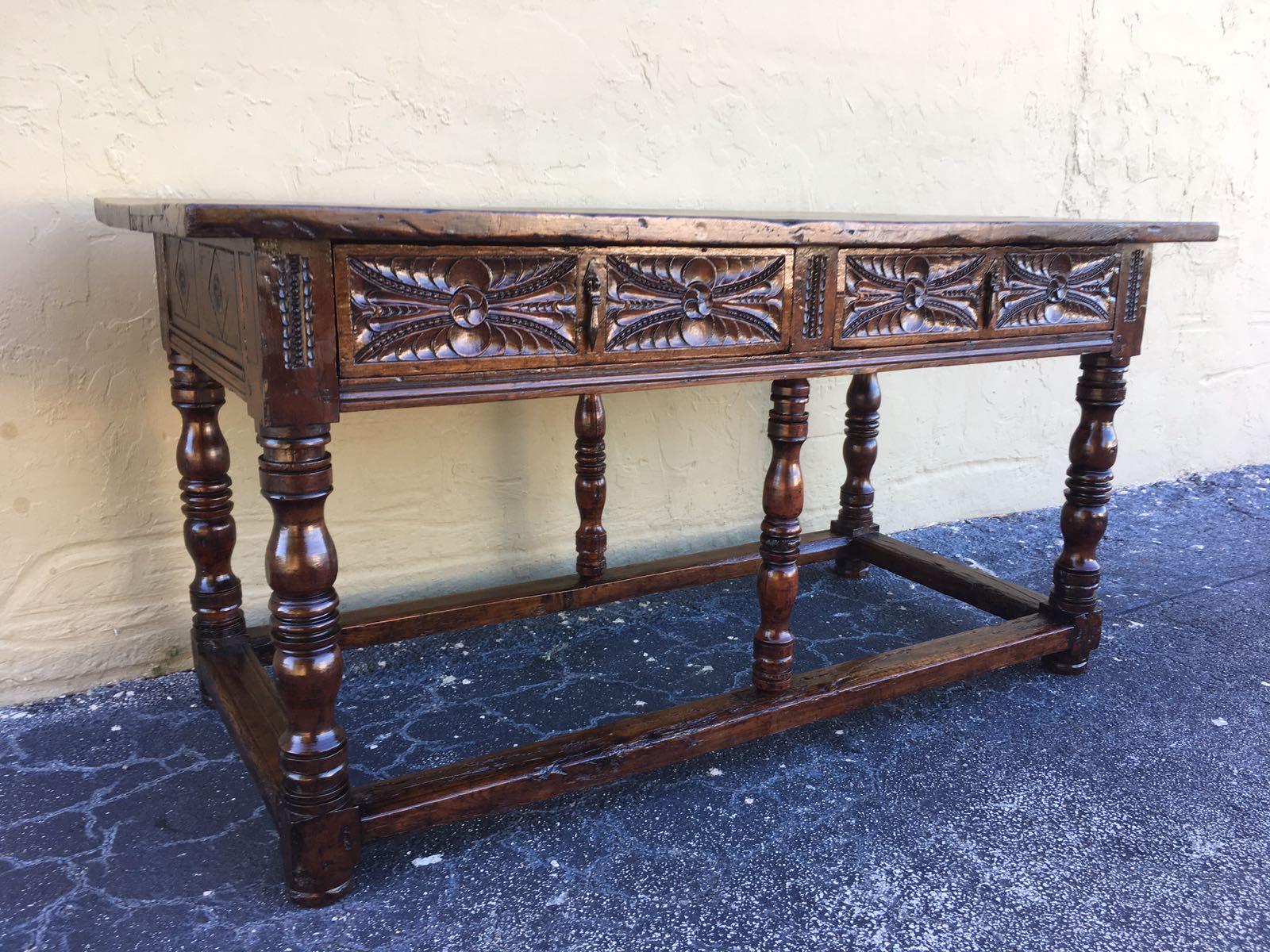 17th Century Spanish Baroque Carved Walnut, Refectory Console Table, Masterpiece 5