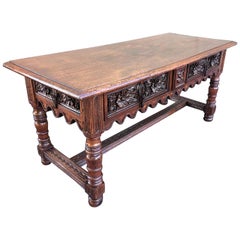 17th Century Spanish Baroque Carved Walnut, Refectory Console Table, Masterpiece