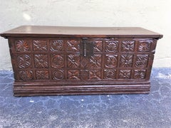 17th Century Spanish Baroque Savoy Hand Carved Chest Trunk