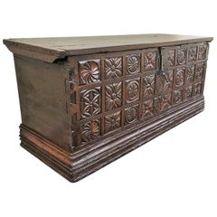17th Century Spanish Baroque Savoy Hand Carved Chest Trunk