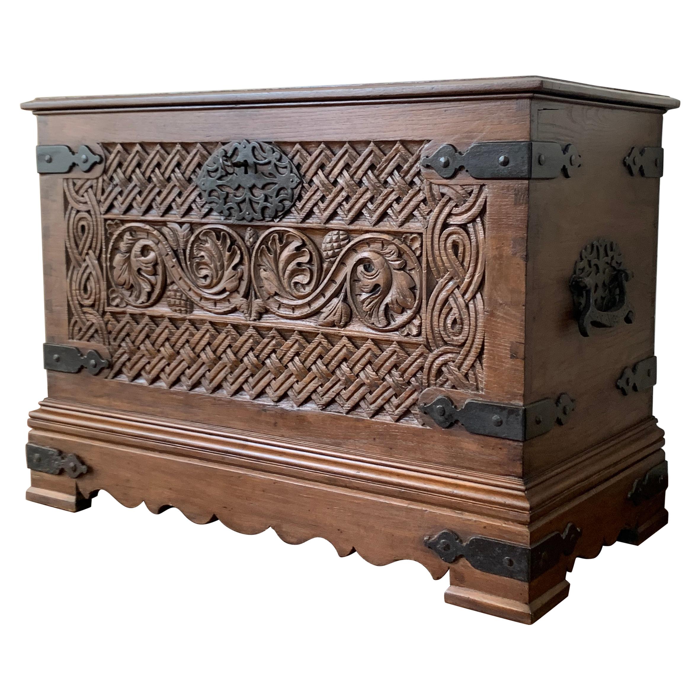 17th Century Spanish Baroque Savoy Hand Carved Chest Trunk