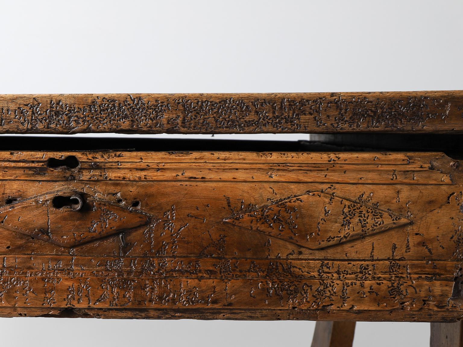 17th Century Spanish Baroque Walnut Writing Desk with Iron Details 6