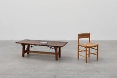 17th Century Spanish Brutalist coffee table in wood and wrought iron