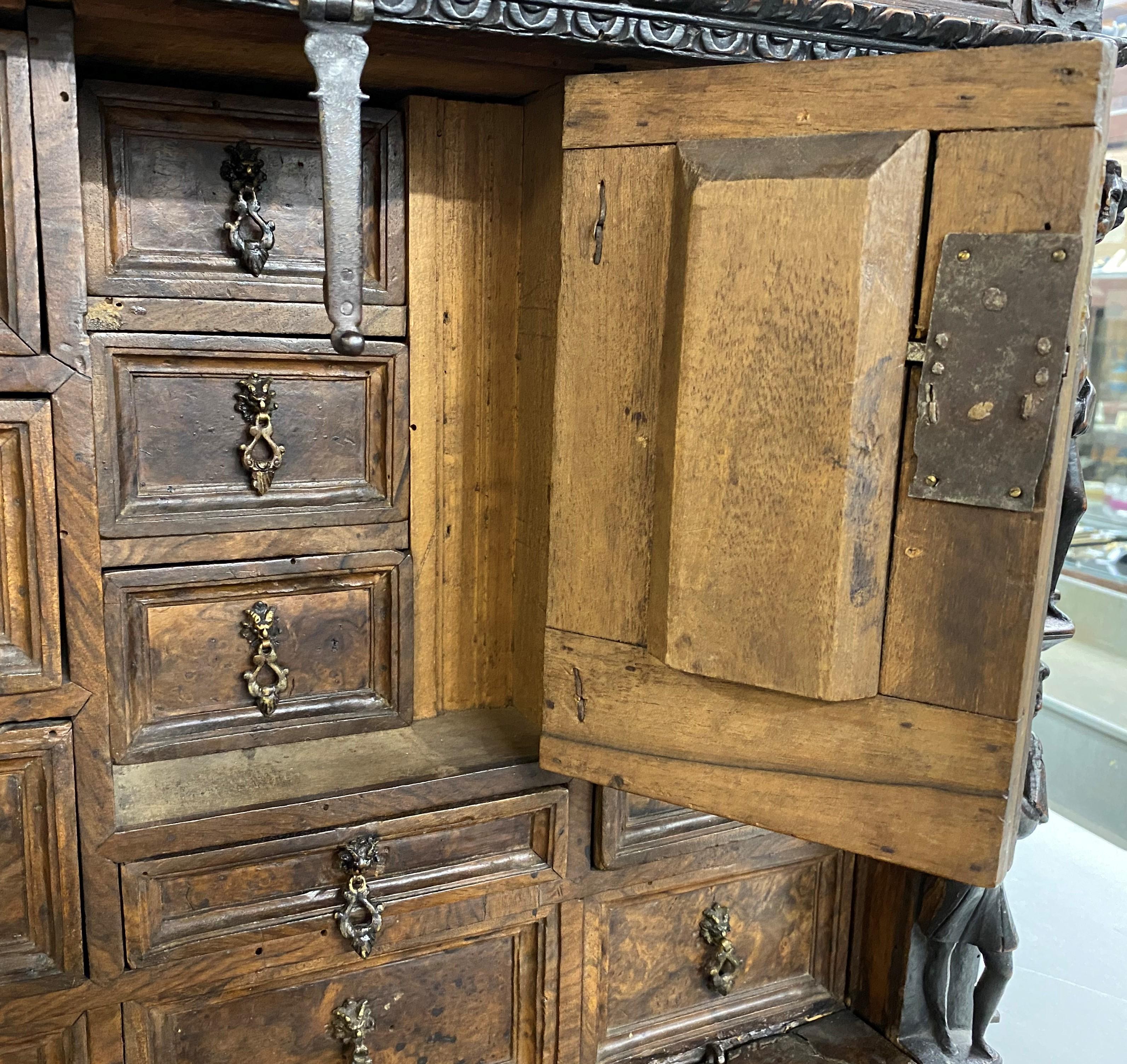 17th Century Spanish Burled Walnut Vargueno or Collectors Cabinet For Sale 7