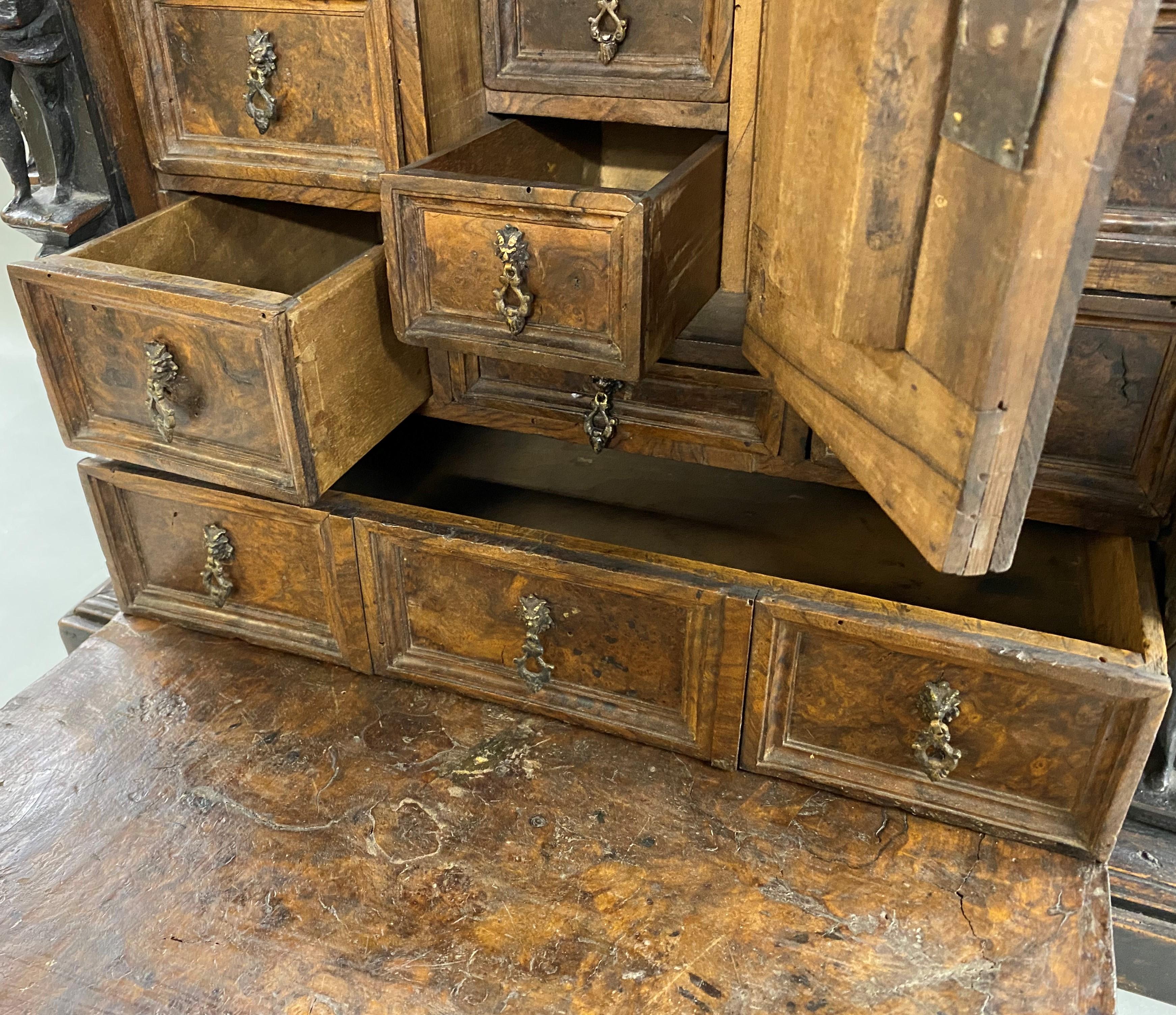 17th Century Spanish Burled Walnut Vargueno or Collectors Cabinet For Sale 7