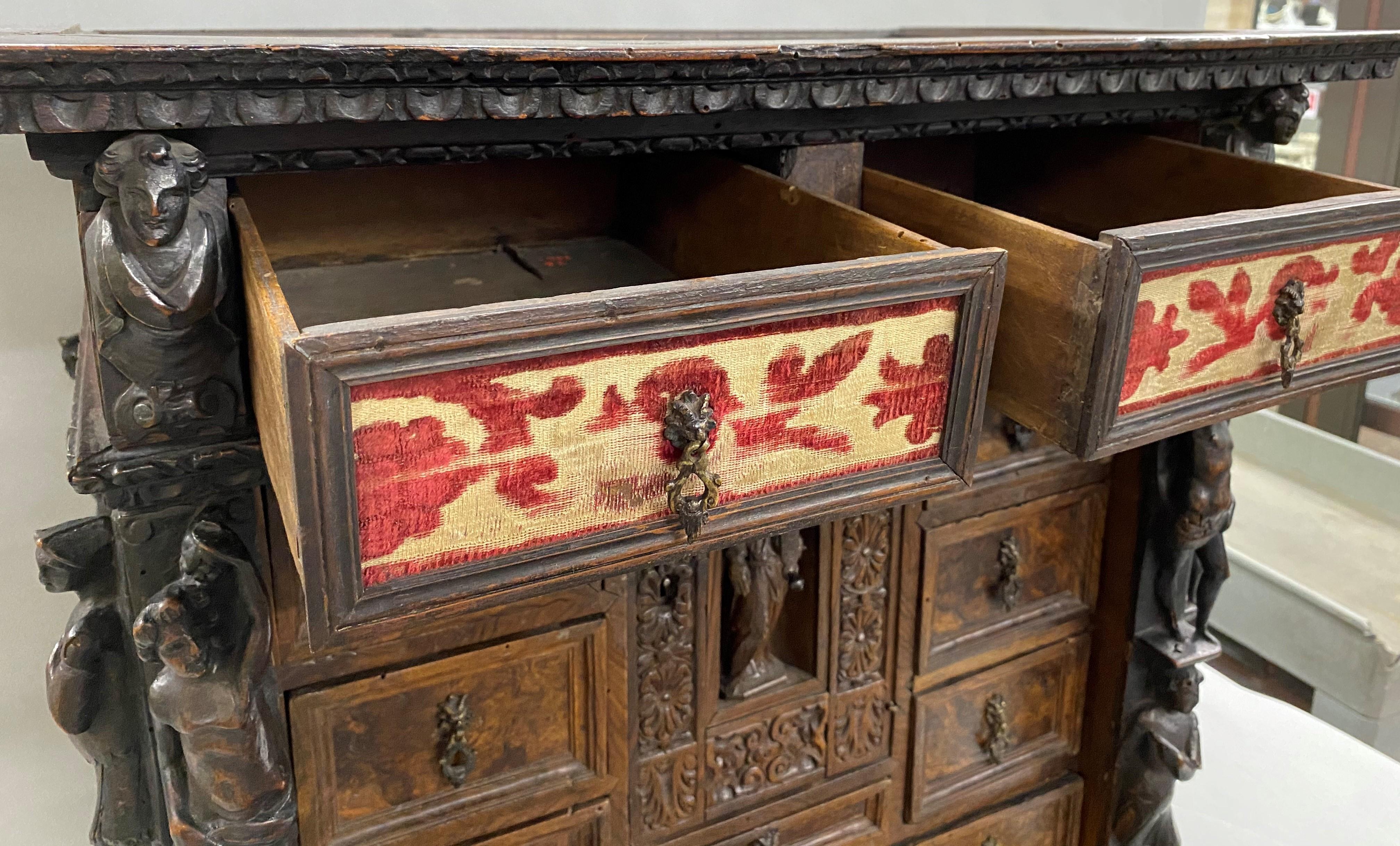 17th Century Spanish Burled Walnut Vargueno or Collectors Cabinet For Sale 9