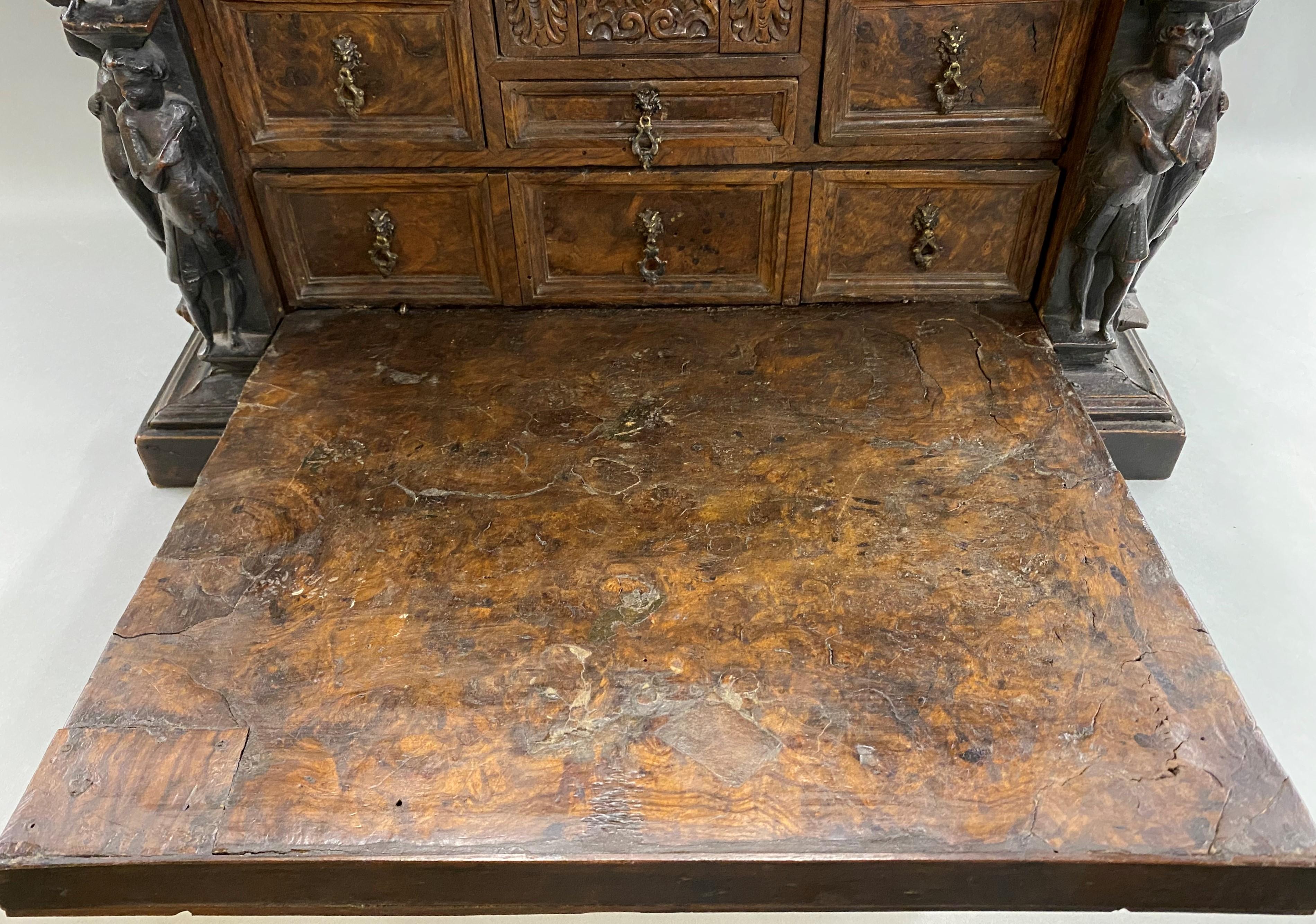 17th Century Spanish Burled Walnut Vargueno or Collectors Cabinet For Sale 10