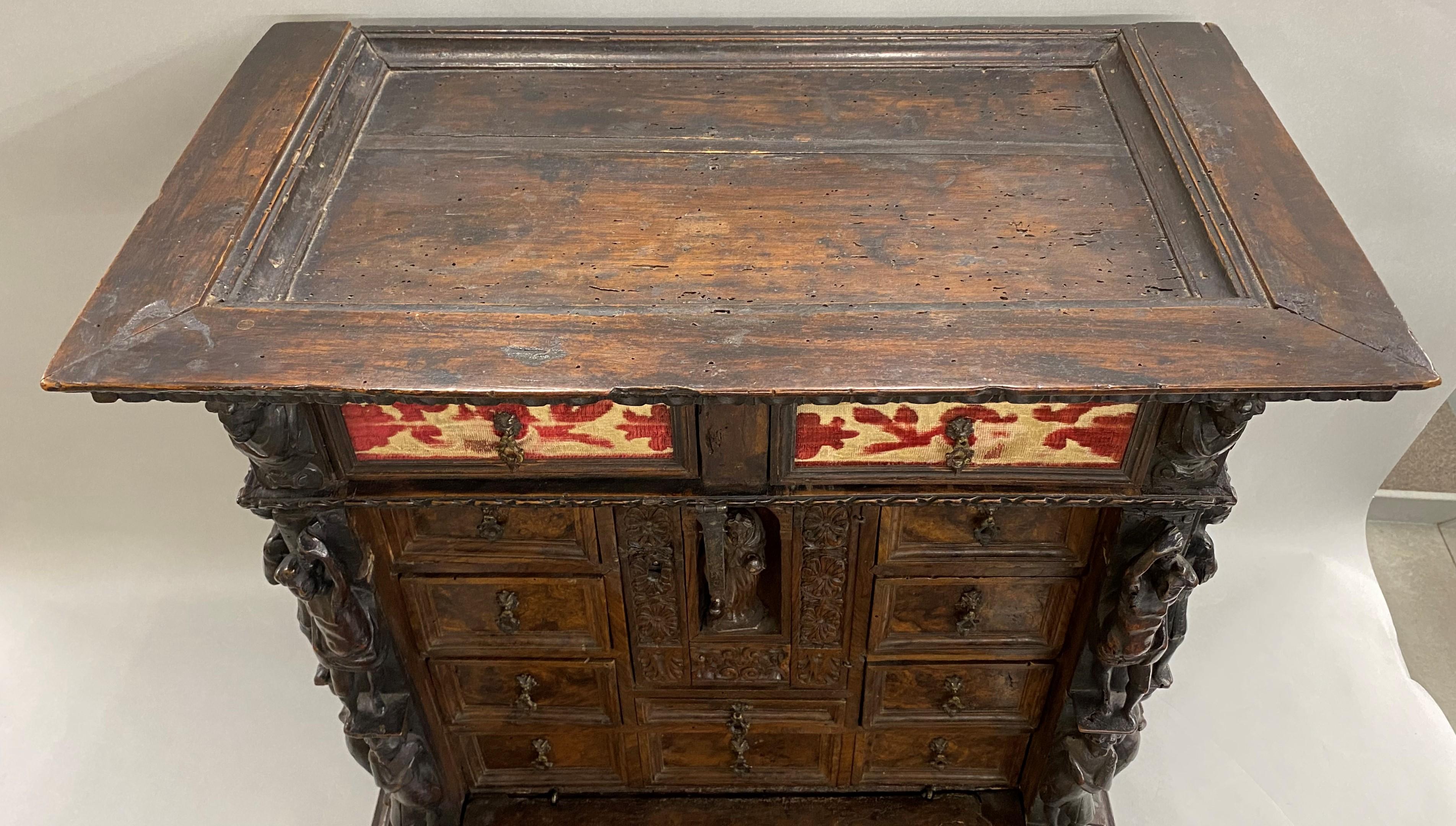 Moorish 17th Century Spanish Burled Walnut Vargueno or Collectors Cabinet For Sale
