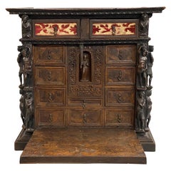 17th Century Spanish Burled Walnut Vargueno or Collectors Cabinet
