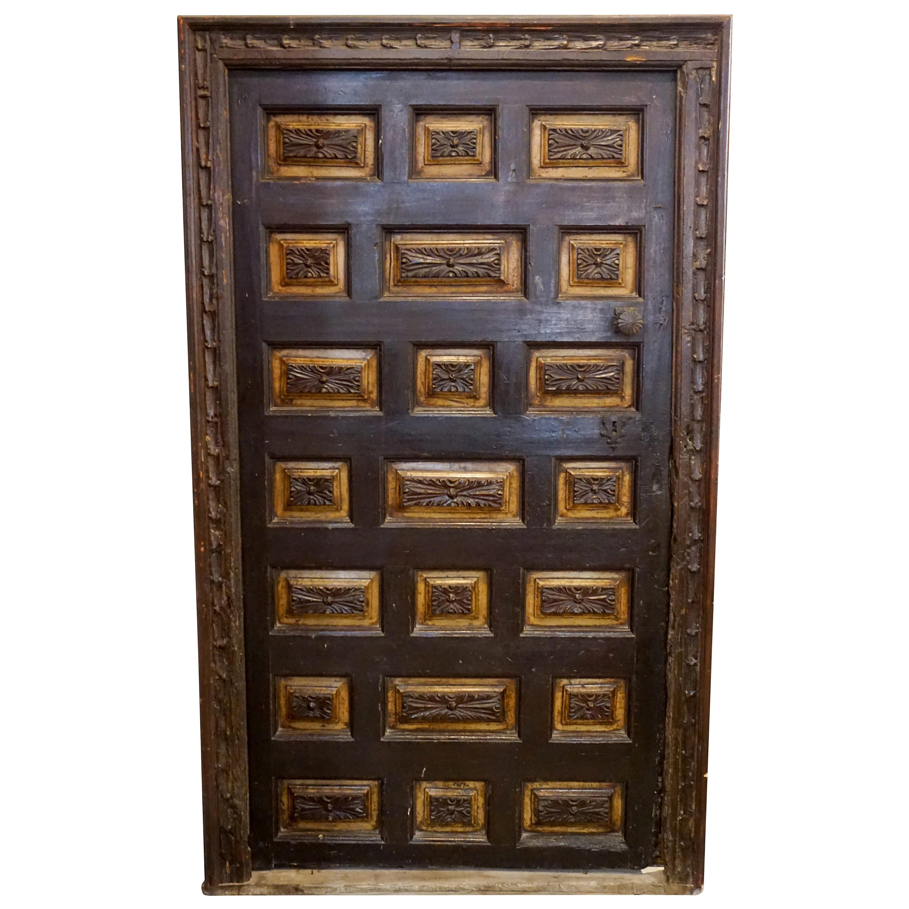 17th Century Spanish Carved Door with Frame For Sale