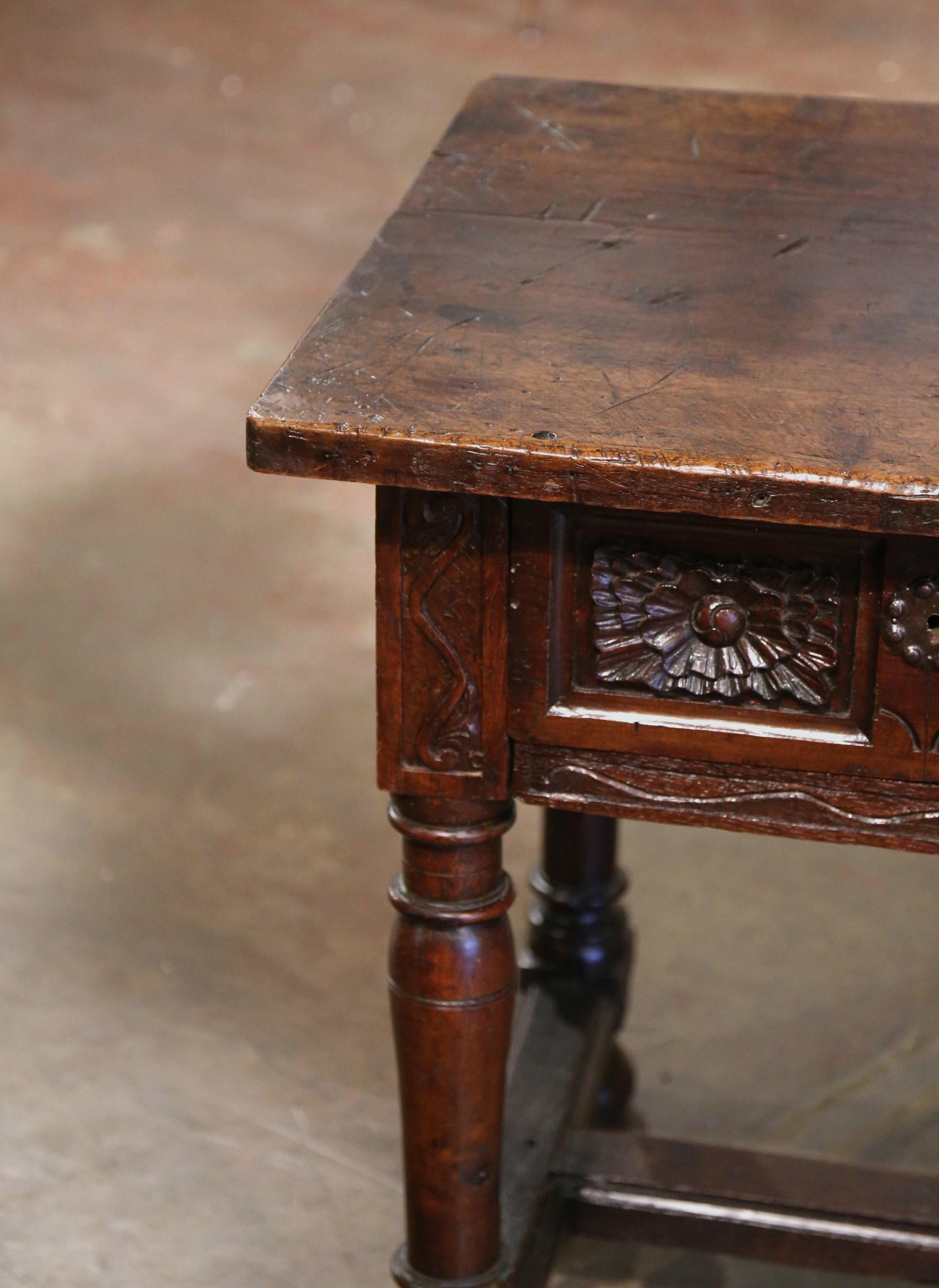 17th Century Spanish Carved Walnut Five-Leg Single Plank Top Console Table  For Sale 6