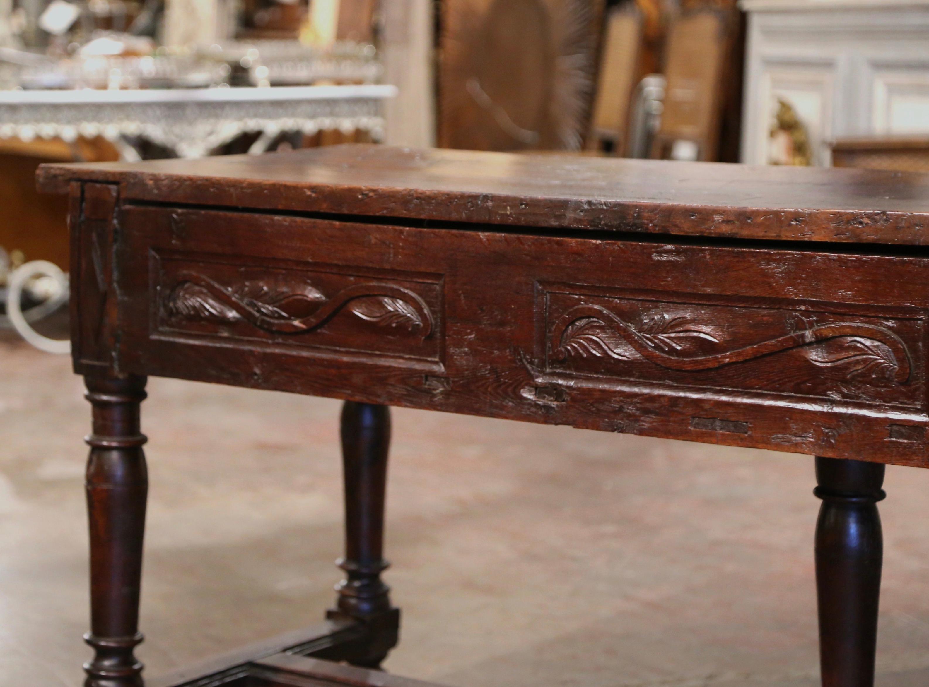 17th Century Spanish Carved Walnut Five-Leg Single Plank Top Console Table  For Sale 9