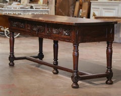 17th Century Spanish Carved Walnut Five-Leg Single Plank Top Console Table