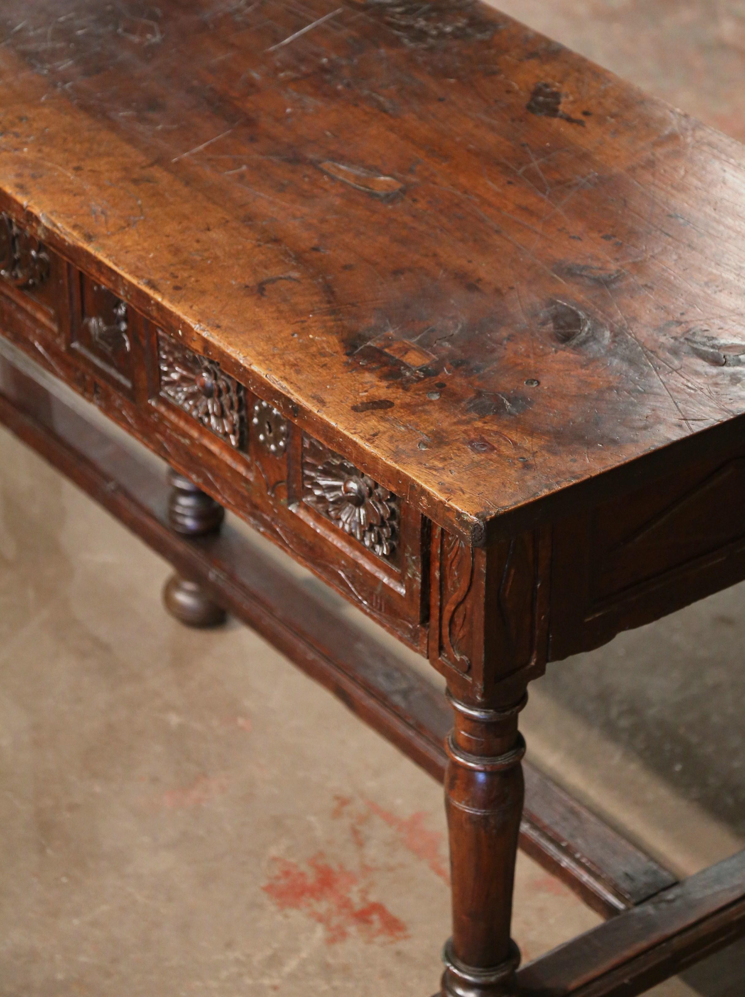 17th Century Spanish Carved Walnut Five-Leg Single Plank Top Console Table  For Sale 4