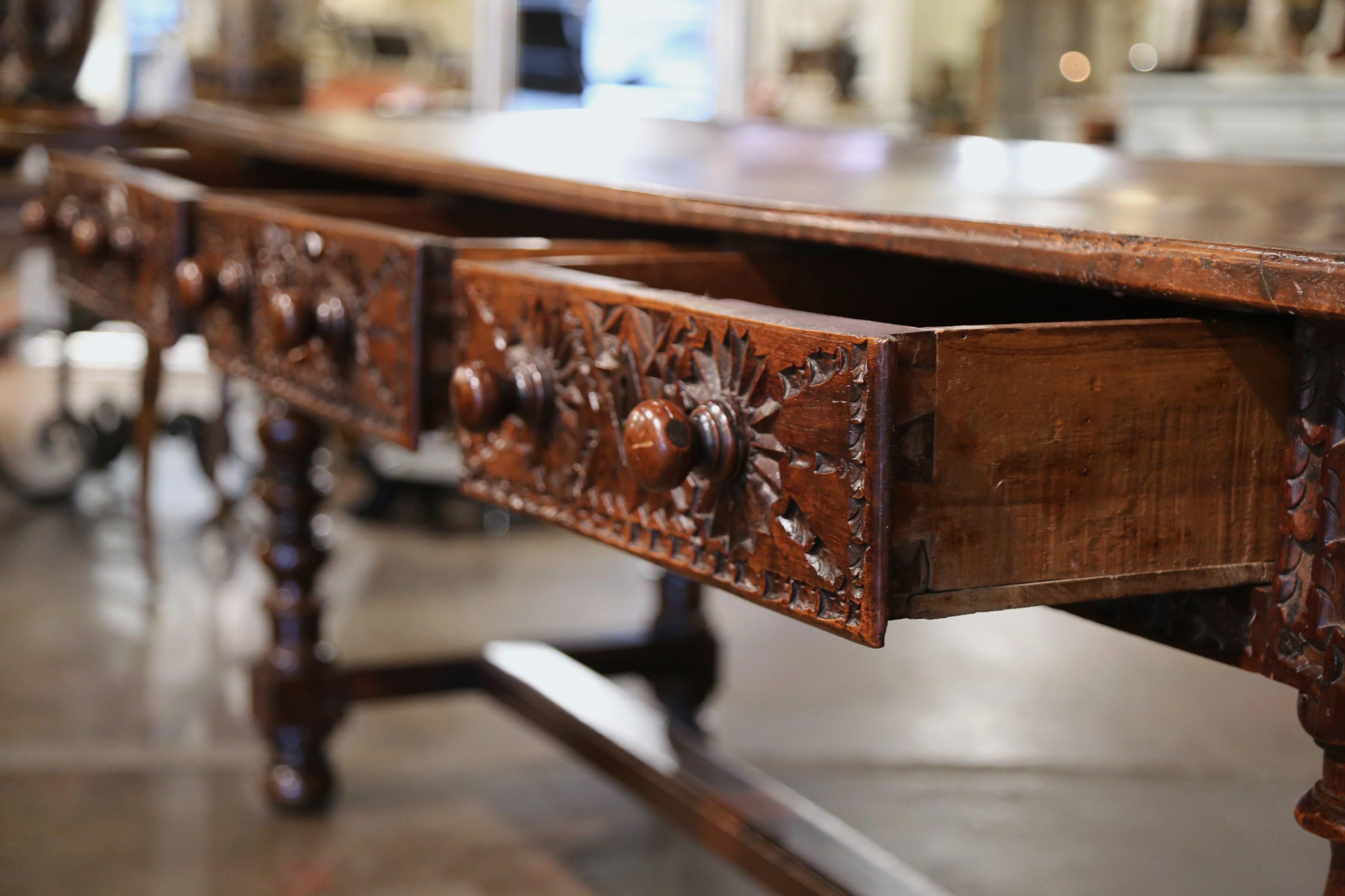 17th Century Spanish Carved Walnut Single Plank Top Three-Drawer Console Table  5
