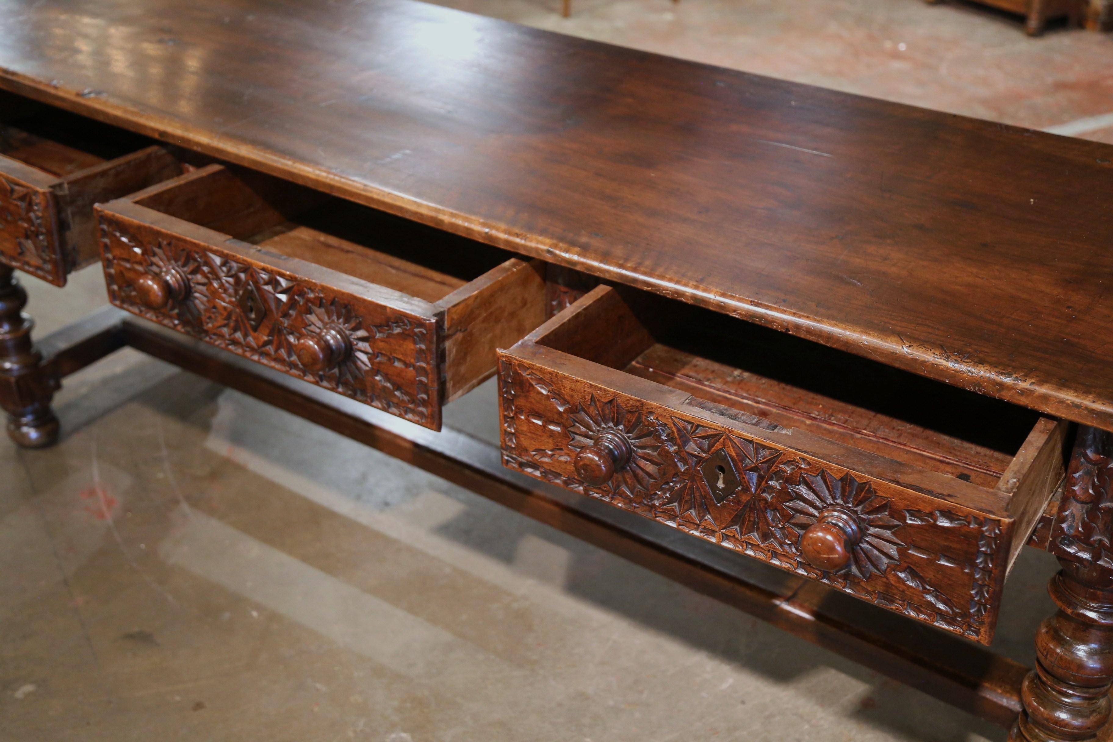 17th Century Spanish Carved Walnut Single Plank Top Three-Drawer Console Table 6